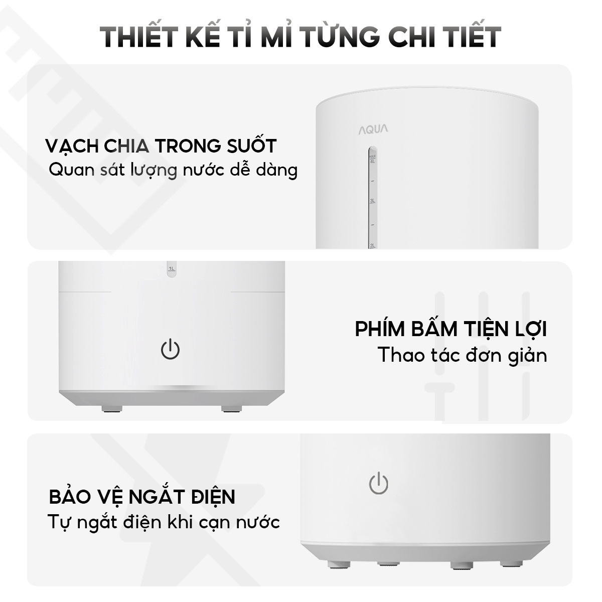 Mô tả Máy phun sương tạo ẩm AQUA HUS201T 4L, phun sương cấp ẩm, điều khiển cảm ứng đơn giản - 9