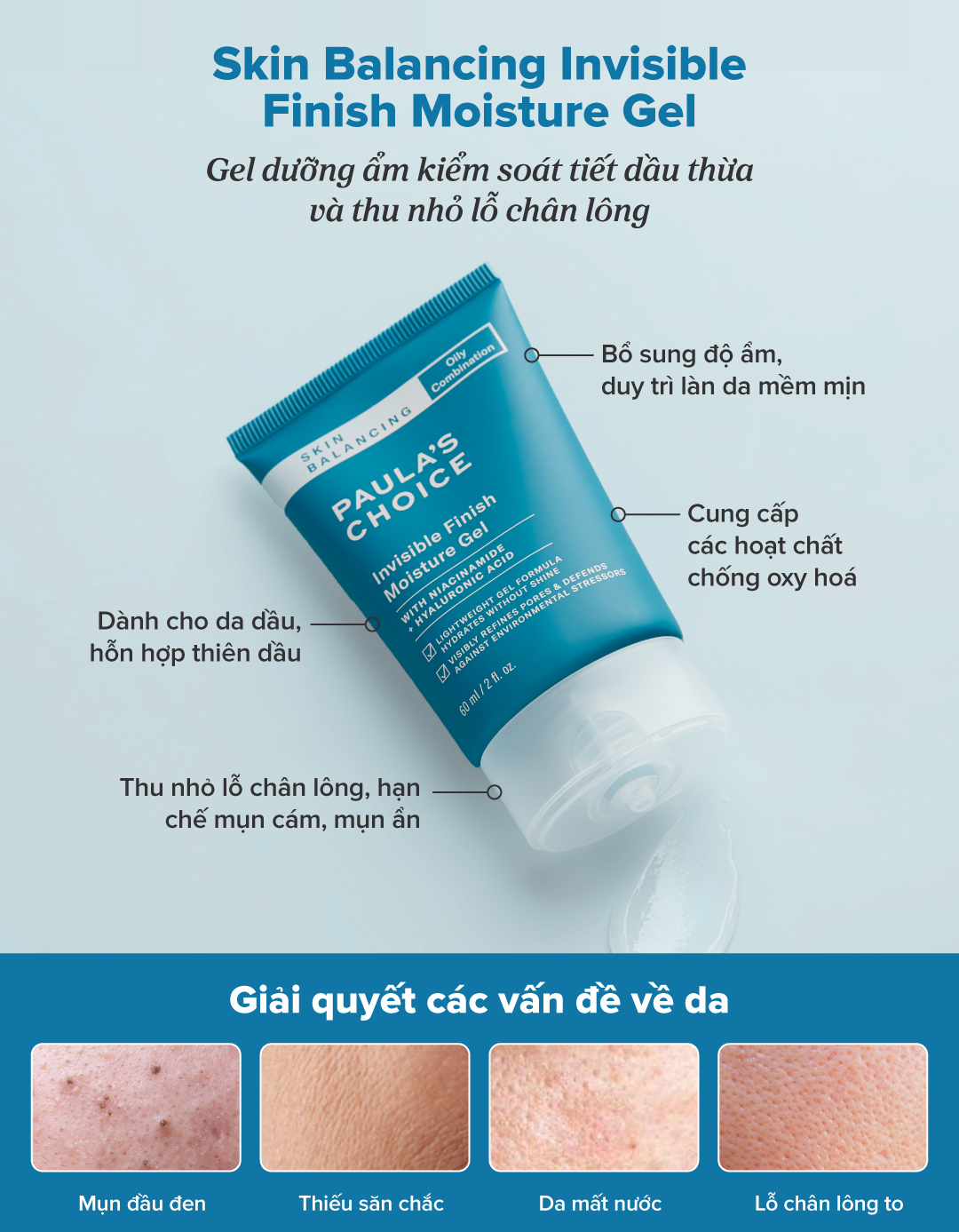 Mô tả Kem dưỡng ẩm kiểm soát dầu Paula’s Choice Invisible Finish Moisture 60ml 3400 - 1