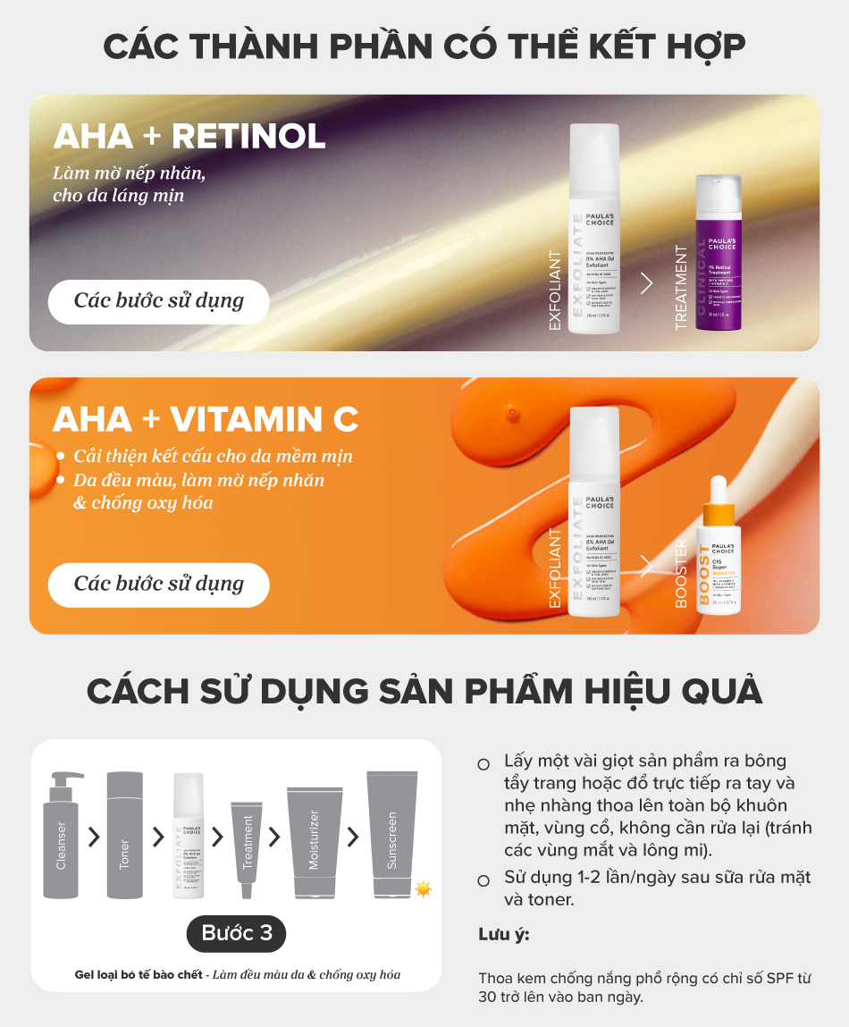 Mô tả Gel loại bỏ tế bào Paula's Choice Skin Perfecting 8% AHA Gel Exfoliant 100ml Mã: 1900 - 3
