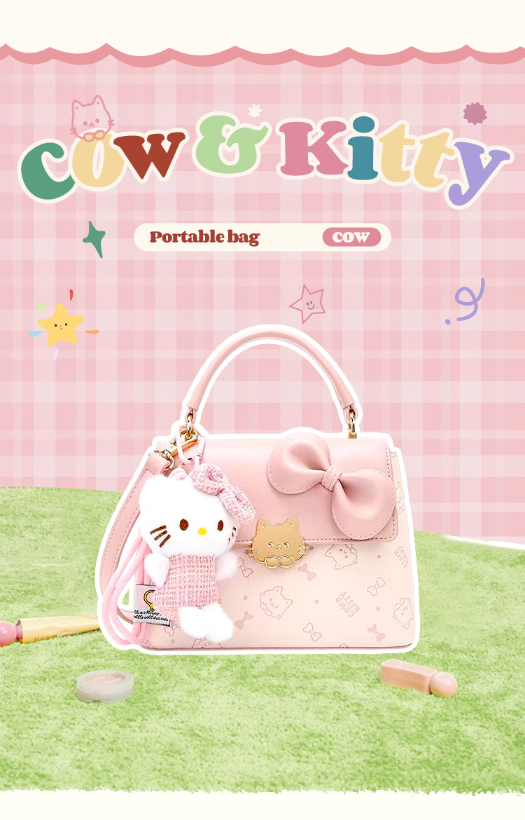 BORRY ROSA COW & KITTY Túi xách đeo chéo màu hồng túi giỏ màu hồng có ...