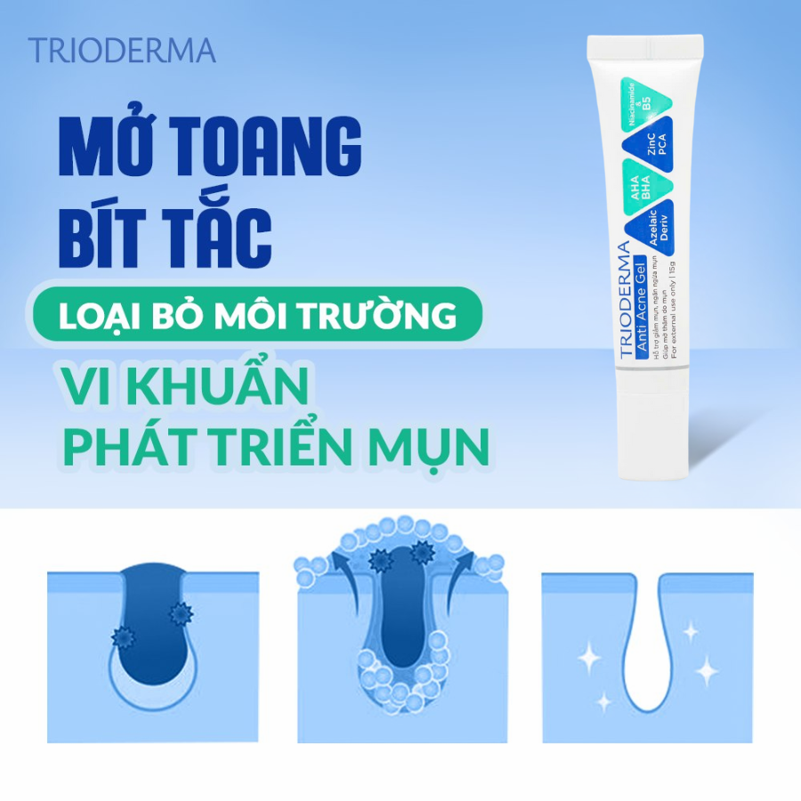 Combo 2 gel giảm mụn Trioderma Anti Acne Gel mờ thâm mụn, làm dịu da ...