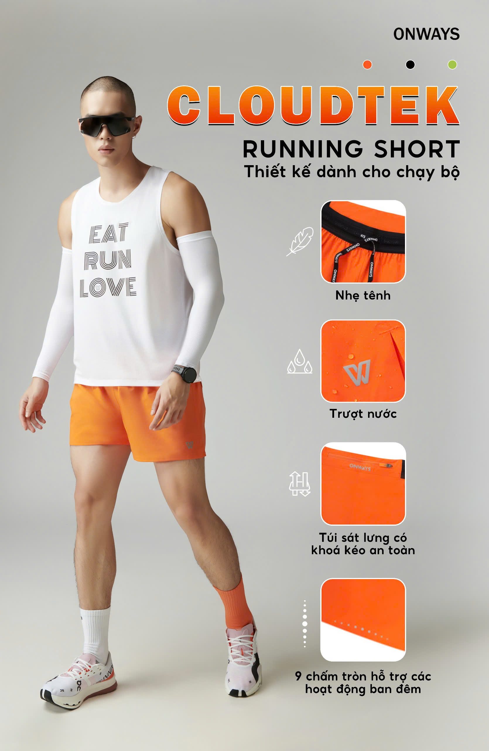 ONWAYS Quần Short Thể Thao Nam Cloudtek Siêu Mỏng Nhẹ, Tính Năng Trượt ...
