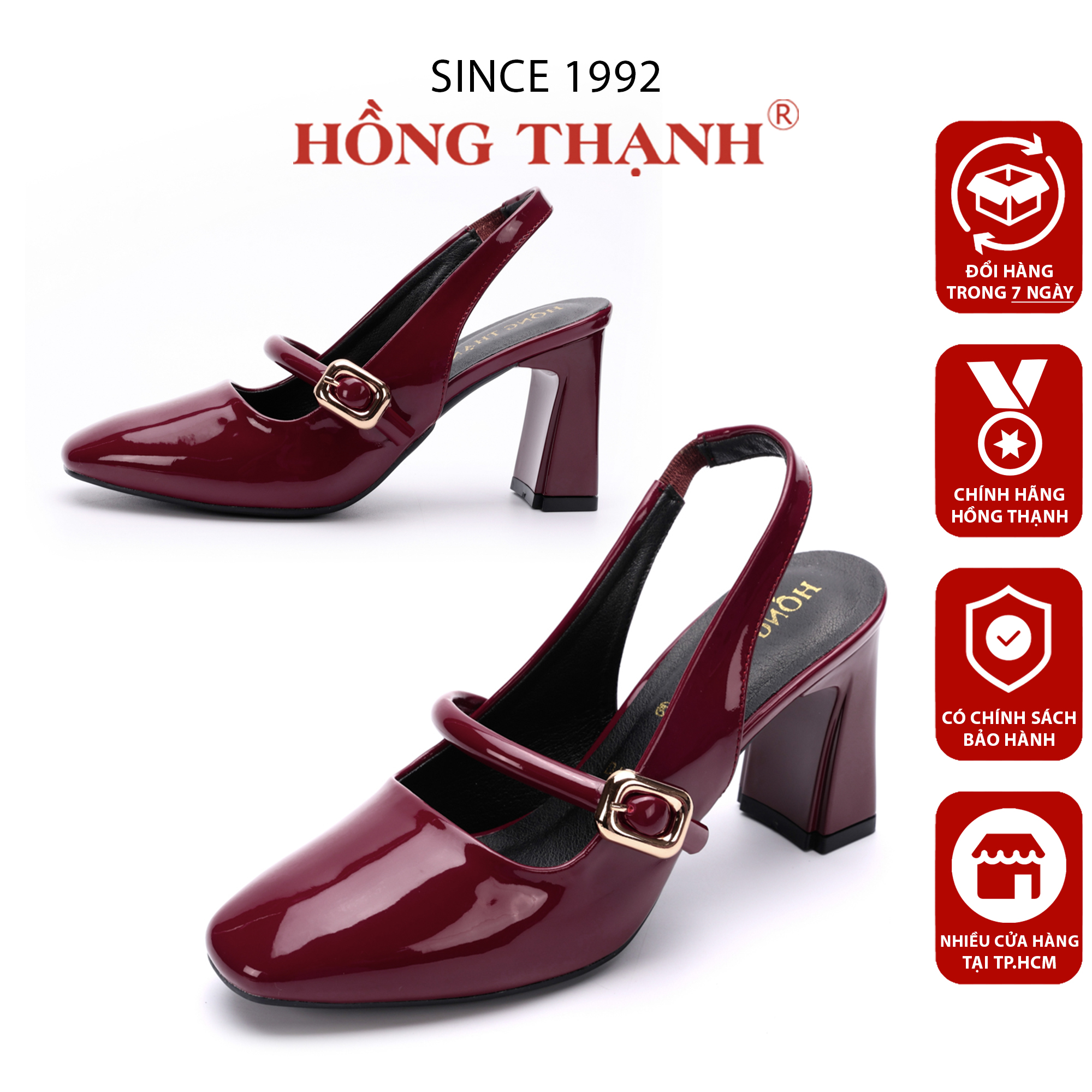 Giày Gót Cao Slingback HỒNG THẠNH Giày Bít Mũi Gót Vuông 7 cm Thanh ...