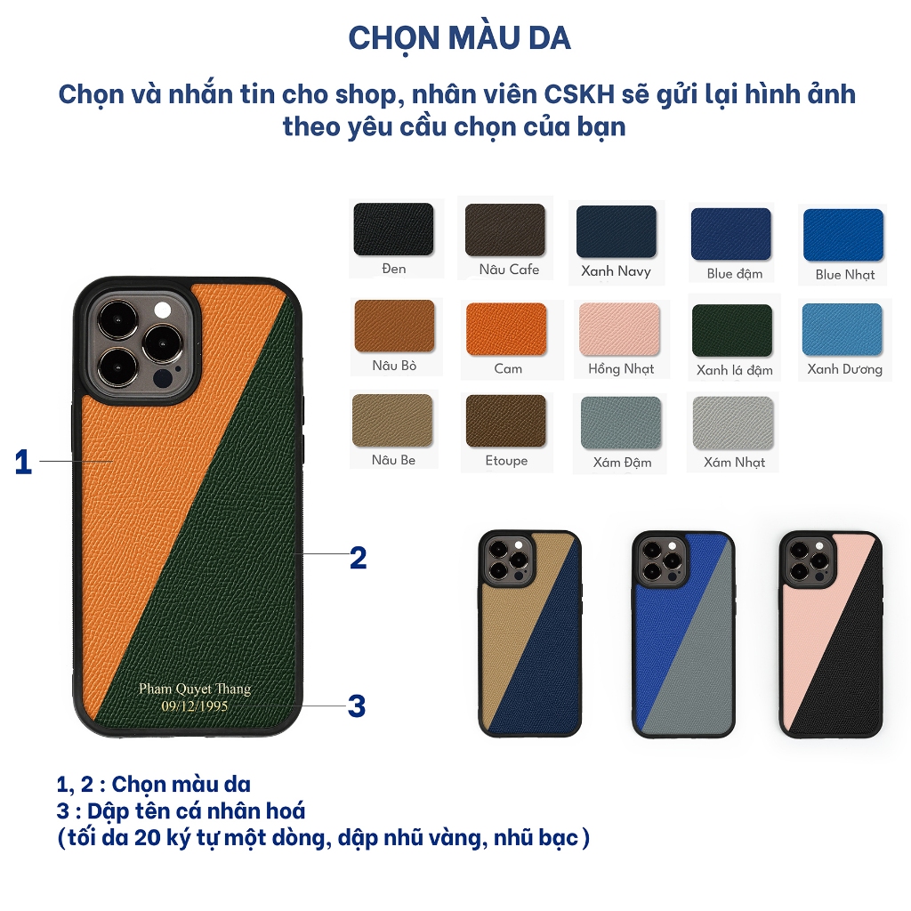 Mô tả Ốp lưng Iphone thủ công da epsom cao cấp OP102 - phối hai màu- viền TPU chống sốc Bụi Leather - 2