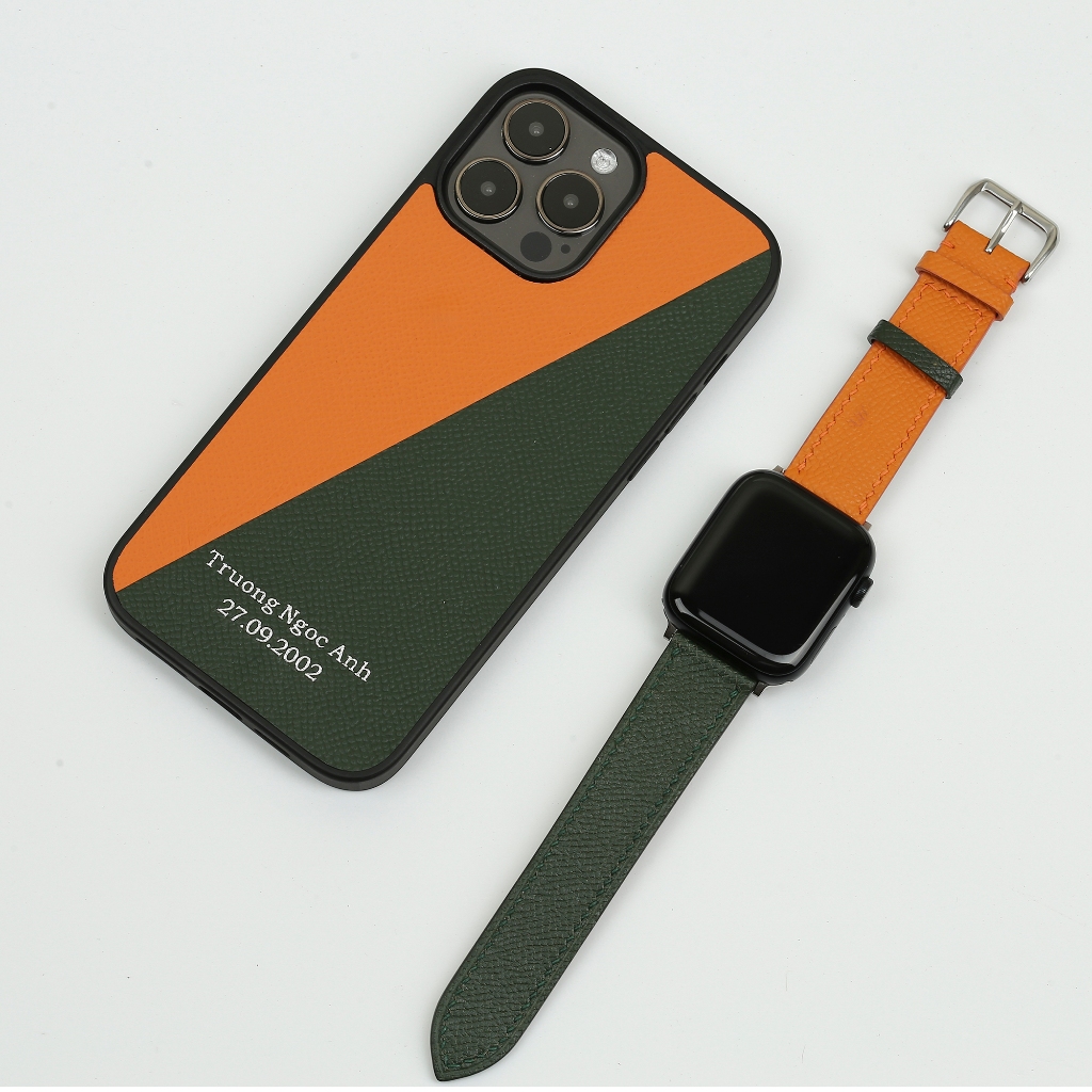 Mô tả Ốp lưng Iphone thủ công da epsom cao cấp OP102 - phối hai màu- viền TPU chống sốc Bụi Leather - 3