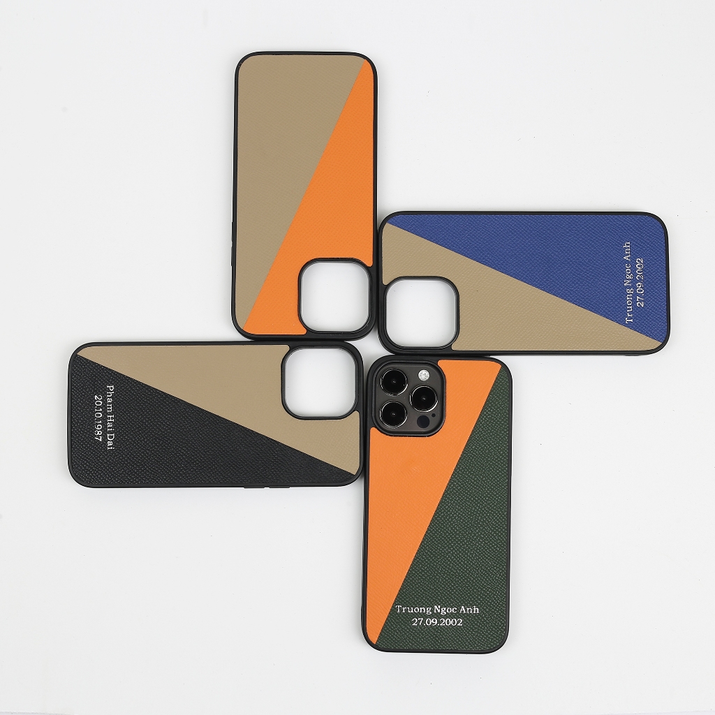 Mô tả Ốp lưng Iphone thủ công da epsom cao cấp OP102 - phối hai màu- viền TPU chống sốc Bụi Leather - 4