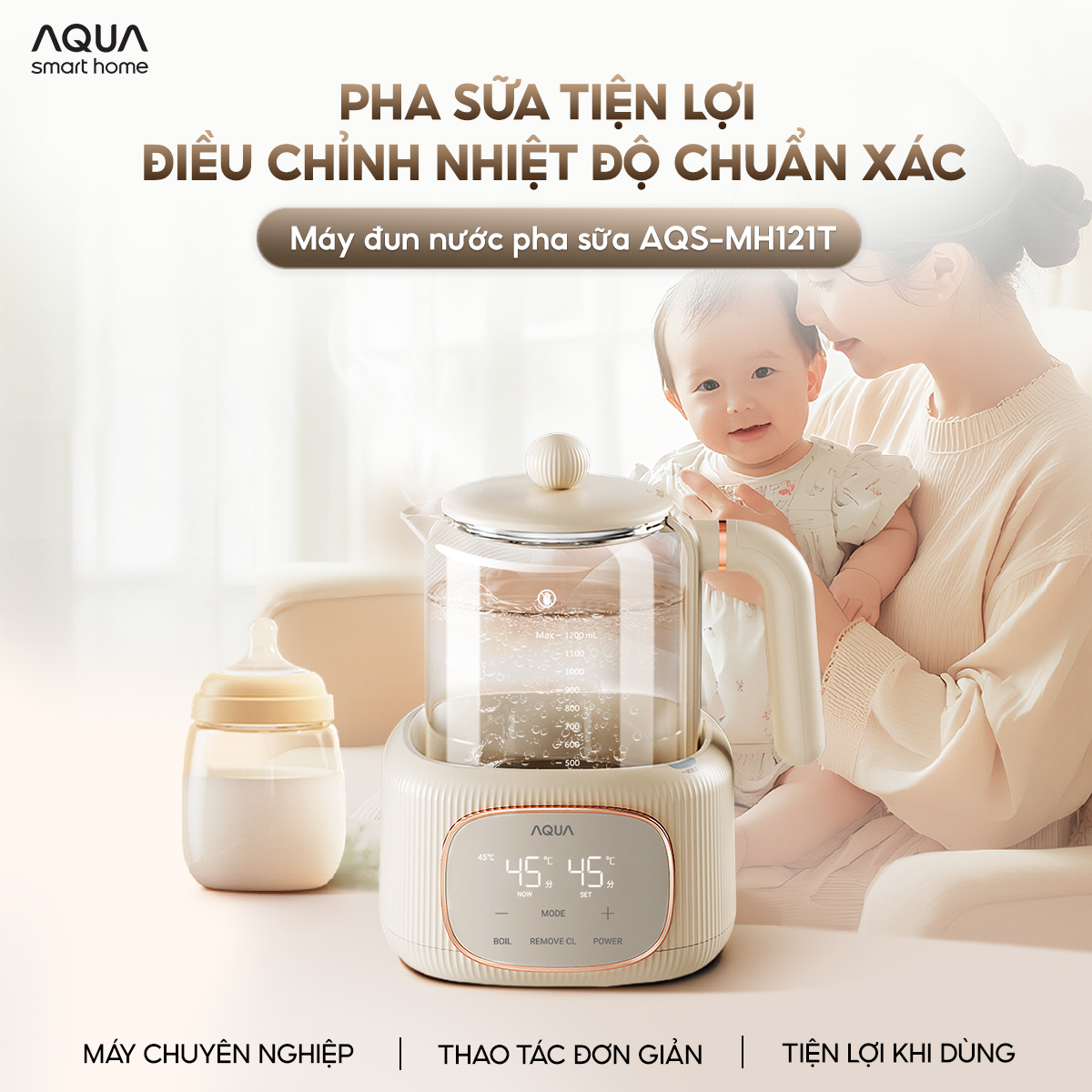 Mô tả Máy đun nước pha sữa AQUA MH121T khử clo, đun siêu tốc, nút ghi nhớ riêng cho ba mẹ, ông bà - 2