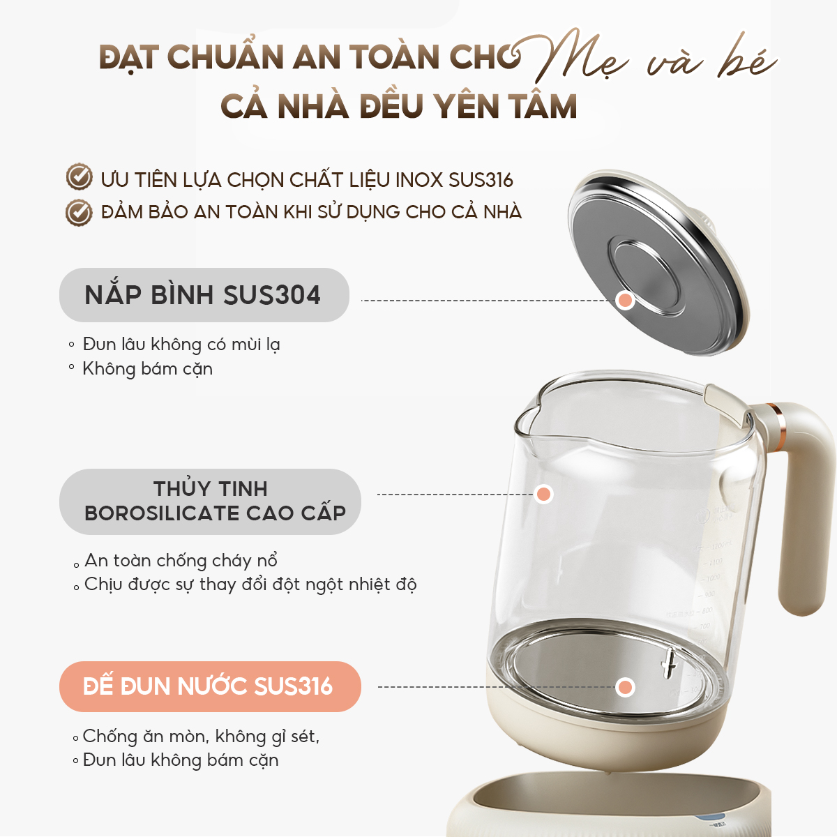 Mô tả Máy đun nước pha sữa AQUA MH121T khử clo, đun siêu tốc, nút ghi nhớ riêng cho ba mẹ, ông bà - 7