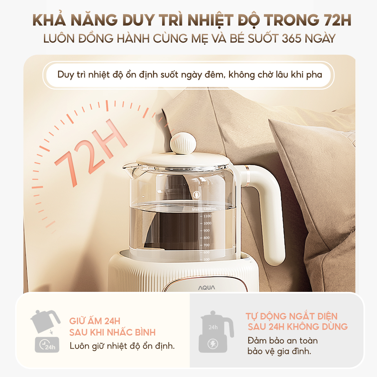 Mô tả Máy đun nước pha sữa AQUA MH121T khử clo, đun siêu tốc, nút ghi nhớ riêng cho ba mẹ, ông bà - 8