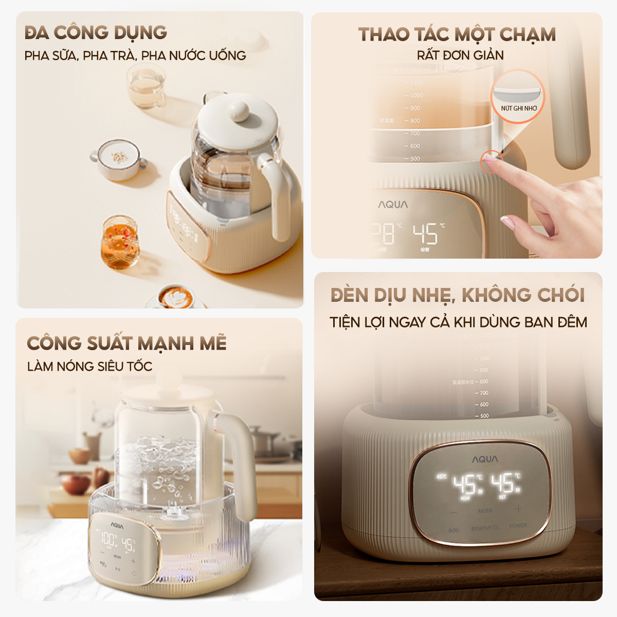 Mô tả Máy đun nước pha sữa AQUA MH121T khử clo, đun siêu tốc, nút ghi nhớ riêng cho ba mẹ, ông bà - 1