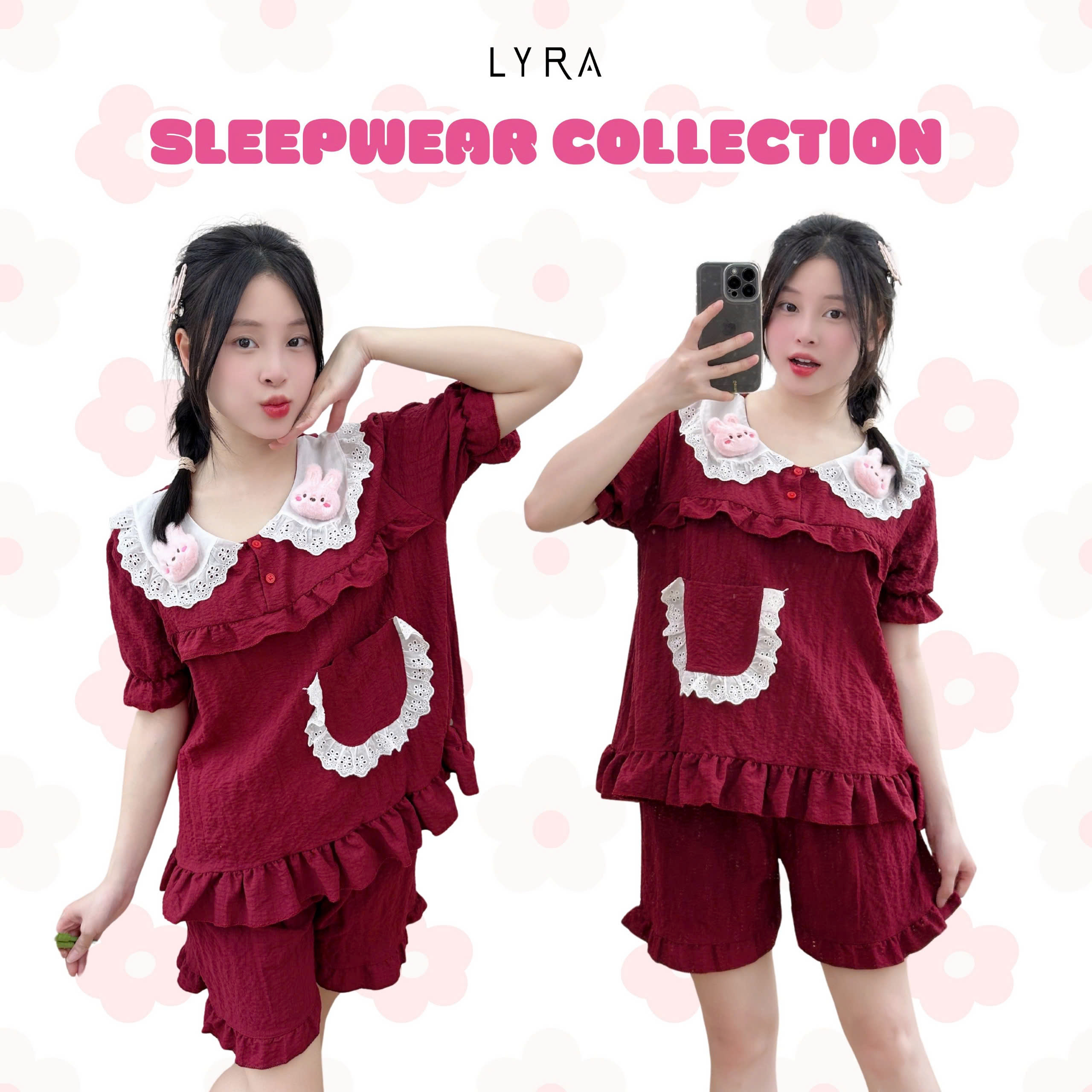 Mô tả LYRA - Bộ đồ ngủ nữ hình thỏ nổi cổ bèo phối túi viền ren, set đũi pijama thoải mái thoáng mát - LWNSE013 - 2