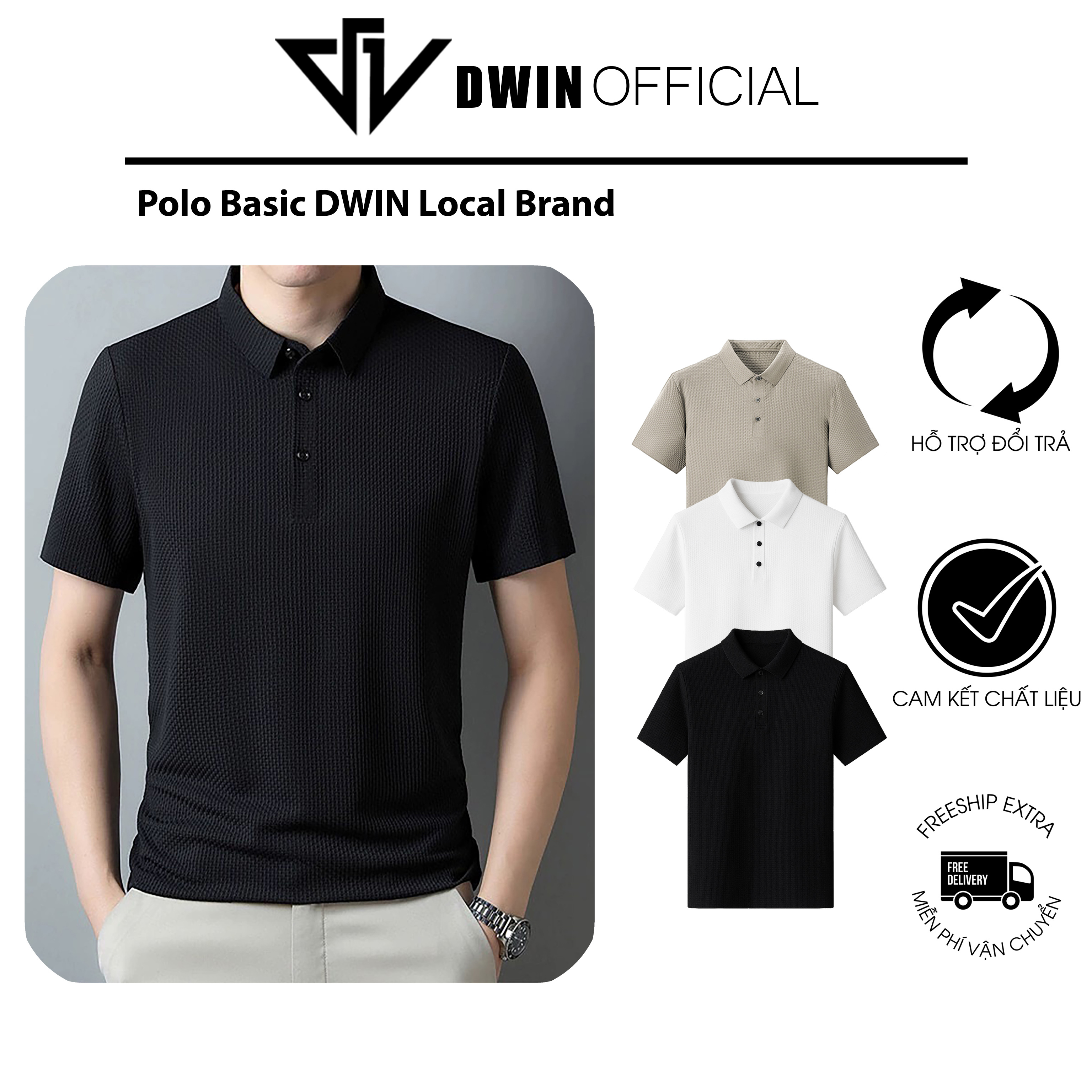 Mô tả Áo polo nam DWIN basic chất vải tuyết băng thoáng mát cao cấp chống nhăn local brand - 2