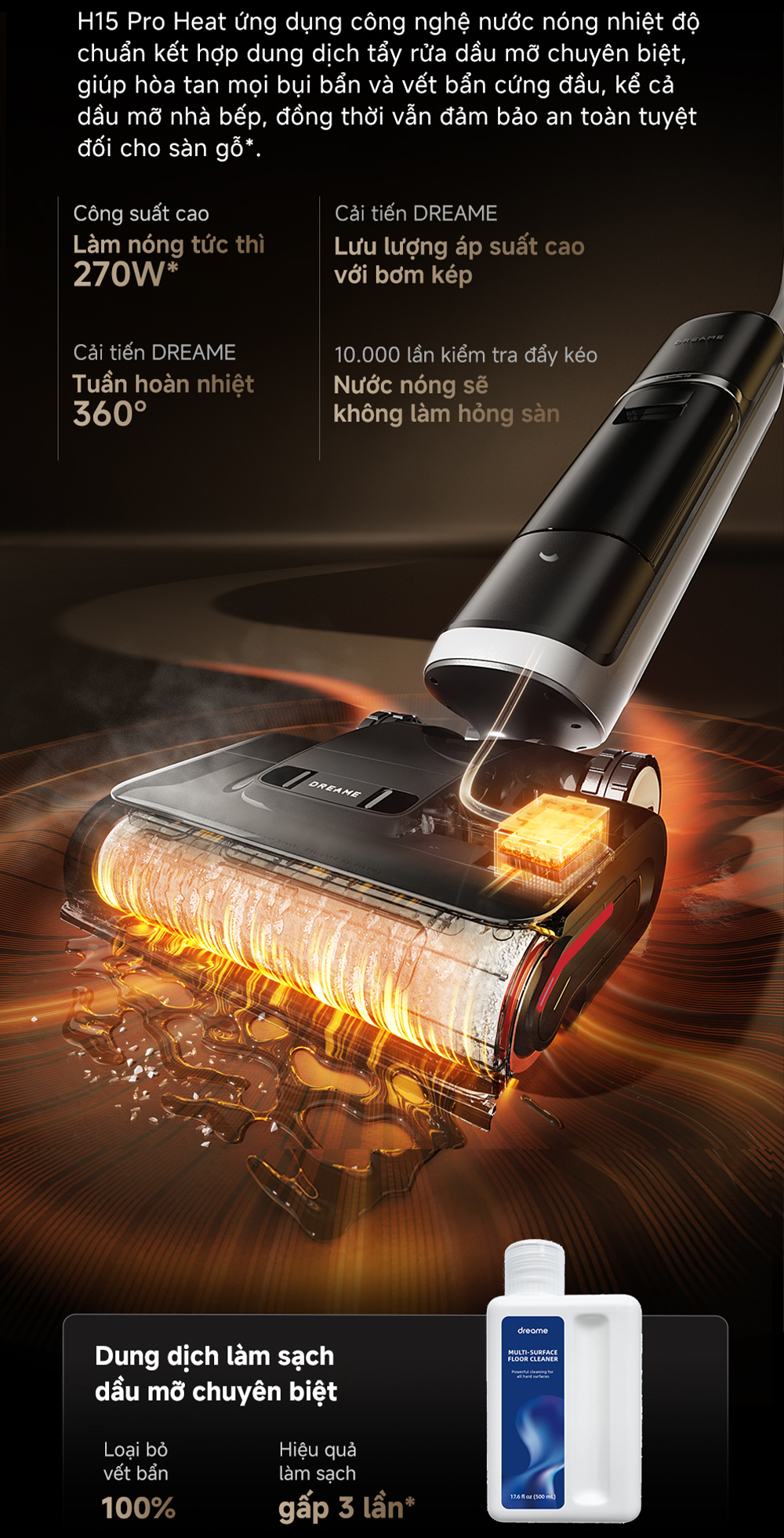 Mô tả Máy hút bụi lau sàn khô & ướt H15 Pro Heat - Bản Quốc Tế - Bảo Hành 24 Tháng - 3