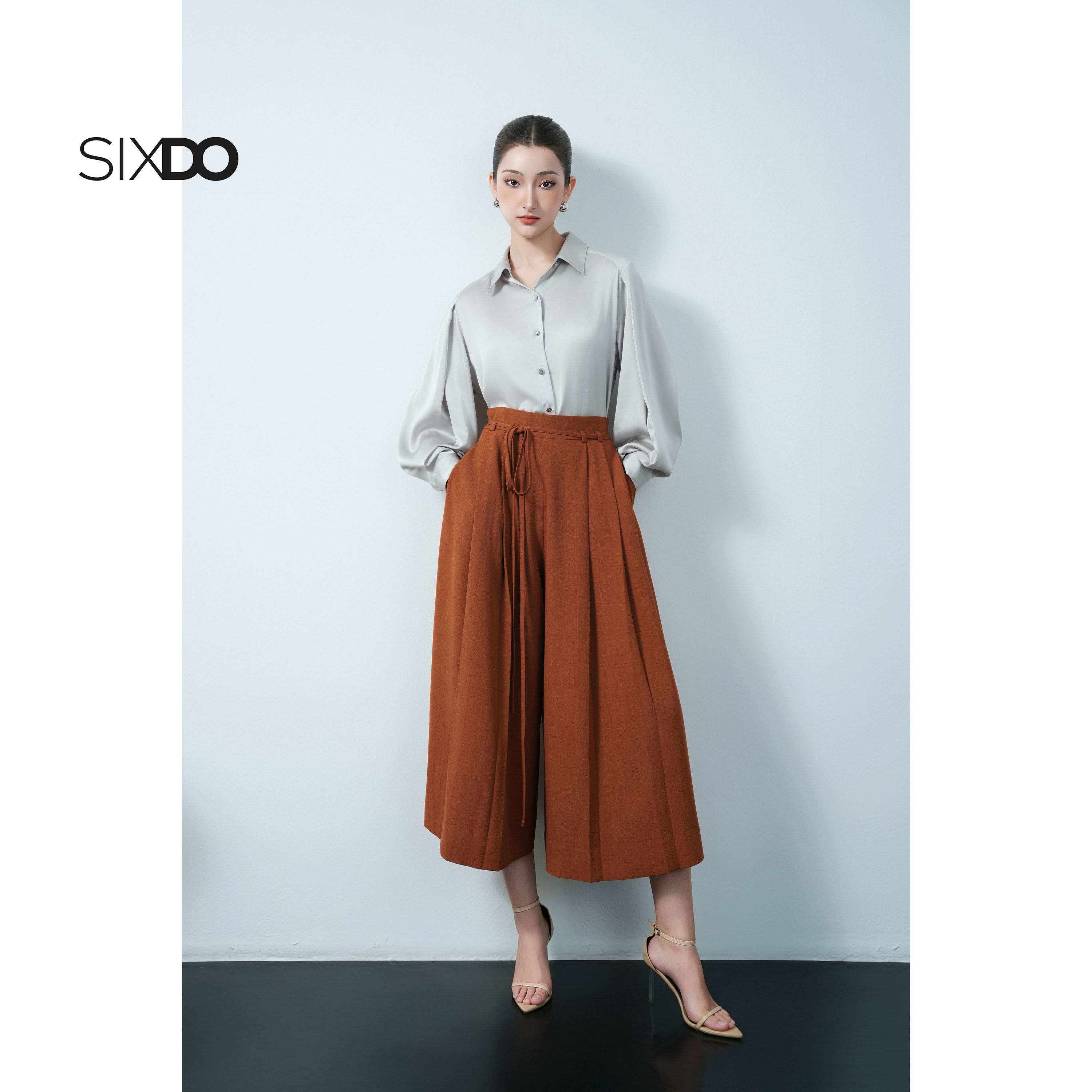 Mô tả Quần suông lửng ống rộng SIXDO (Ochre Woven Culottes) - 2