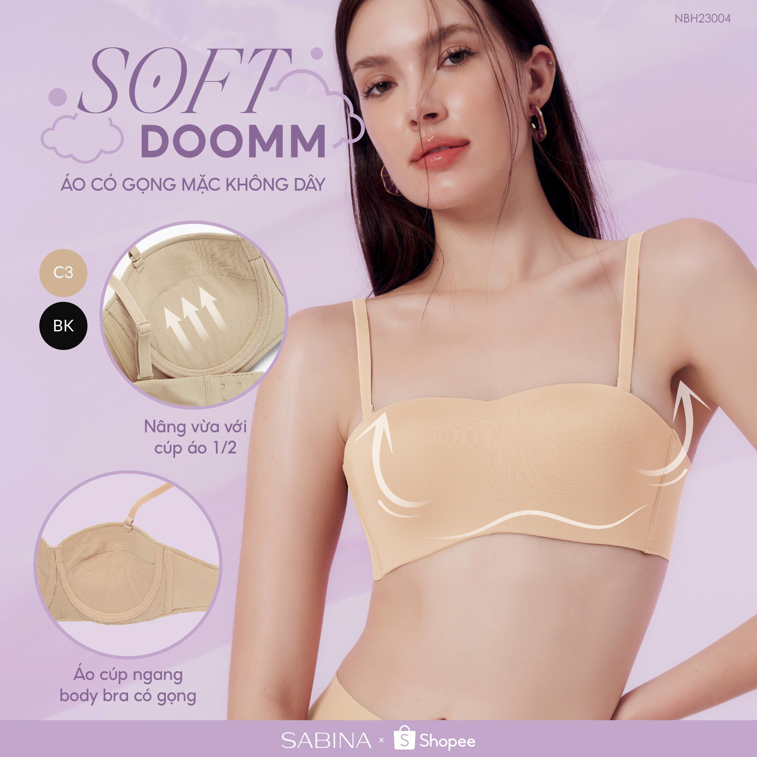 Mô tả Áo Lót Cúp Ngang Mút Vừa Có Gọng Màu Trơn Doomm Soft Doomm Body Bra By Sabina NBH23004 (TƯƠNG TỰ SBXH4013) - 1