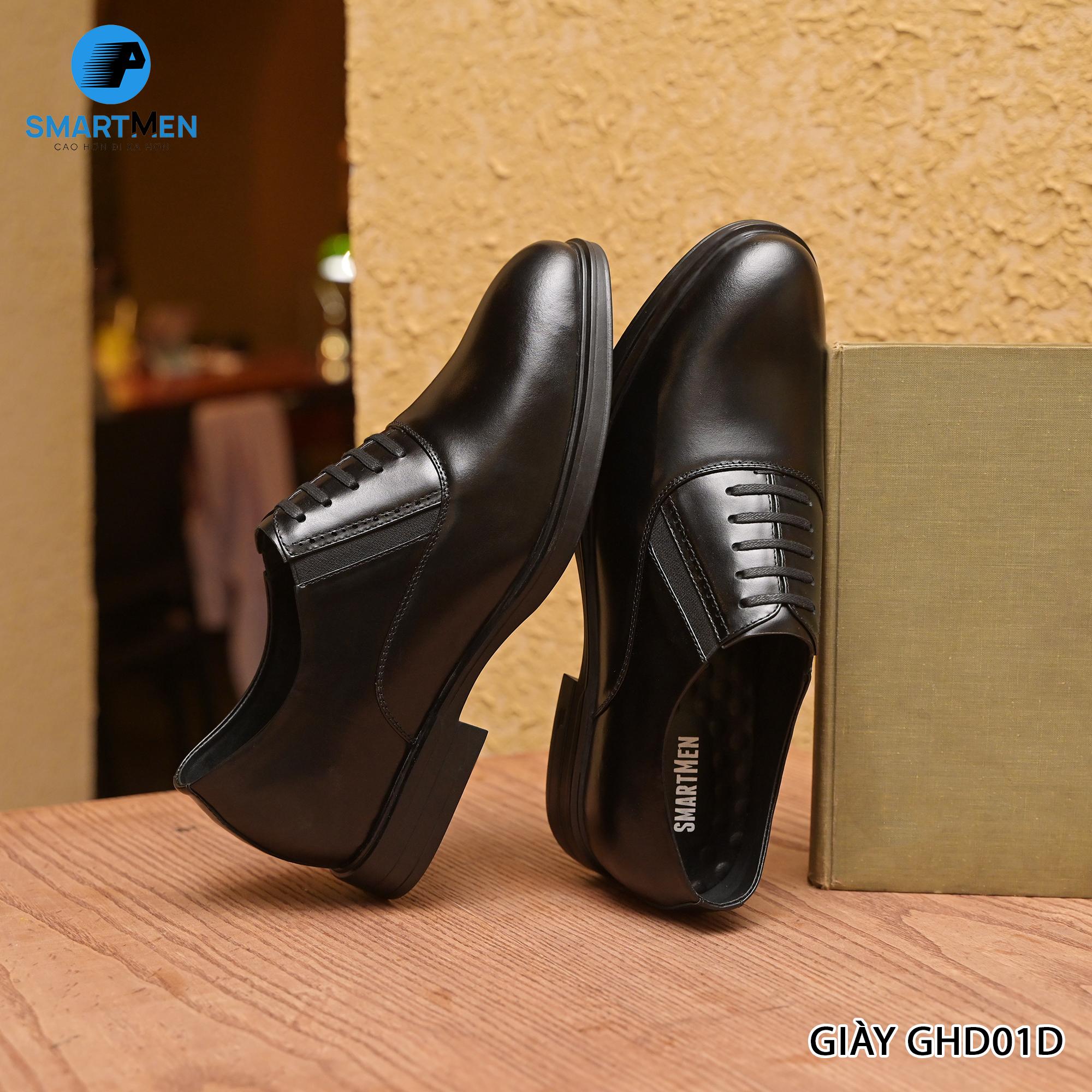 Mô tả Giày Tăng chiều cao da bò nam SmartMen GHD-01 Đen (Không cần buộc dây) - 1