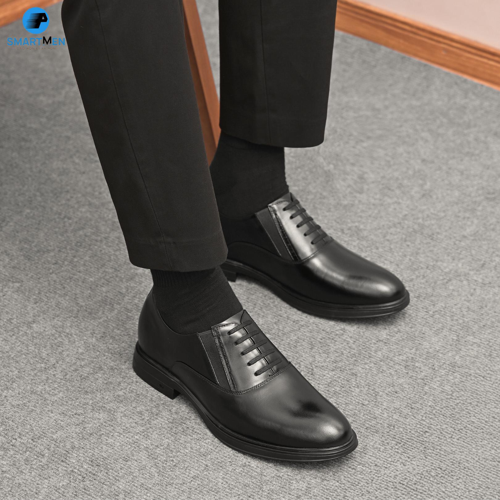 Mô tả Giày Tăng chiều cao da bò nam SmartMen GHD-01 Đen (Không cần buộc dây) - 3