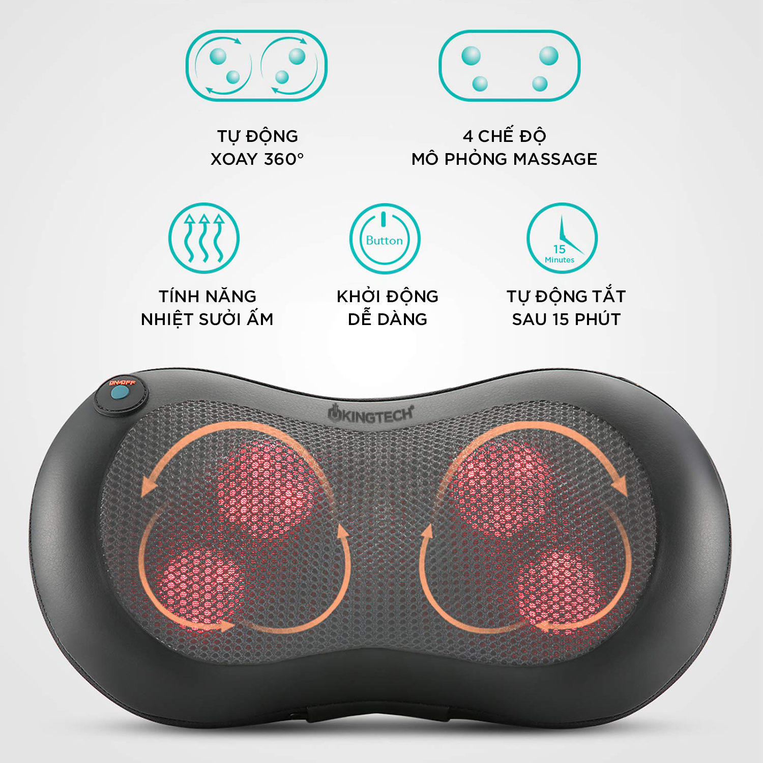 Mô tả Gối Massage Nhiệt Hồng Ngoại KINGTECH KP-315 - 4 Bóng Xoay - Chuyên Sâu Cổ Vai Gáy, Thắt Lưng - Chính Hãng - 5