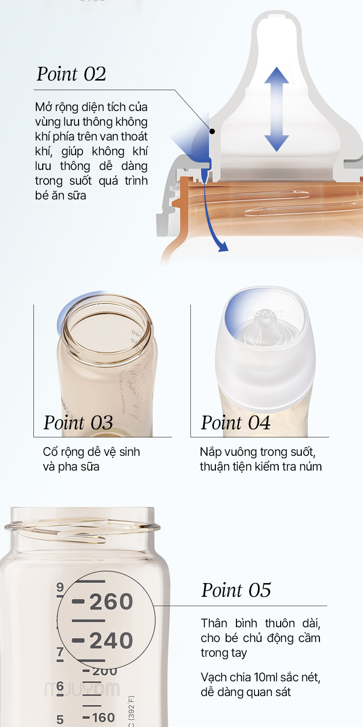 Mô tả Thế hệ 3 - Bình sữa PPSU Moyuum - Mẫu trơn - 170ml - Kèm núm 1 (1m+) - 4