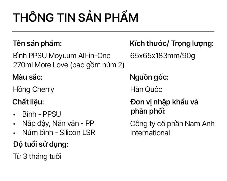 Mô tả Thế hệ 3 - Bình sữa PPSU Moyuum - Mẫu tim - 270ml - Kèm núm 2 (3m+) - 10