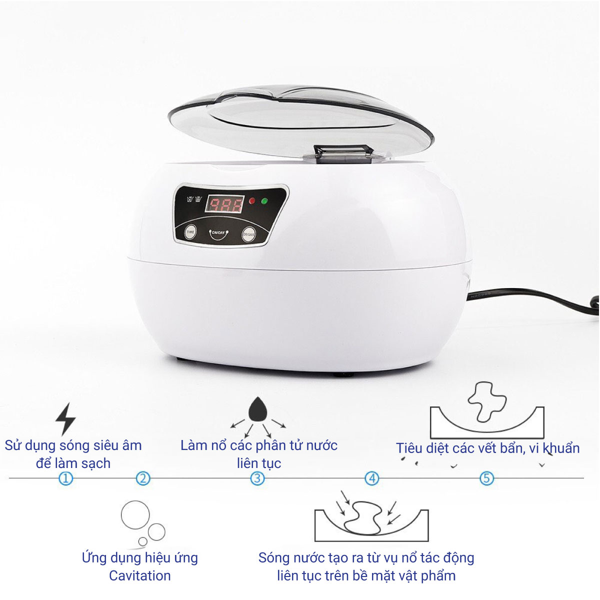 Mô tả Máy rửa mắt kính trang sức cọ trang điểm siêu sạch bằng sóng siêu âm Lescolton thế hệ mới tiện lợi sử dụng ở mọi nơi - 6