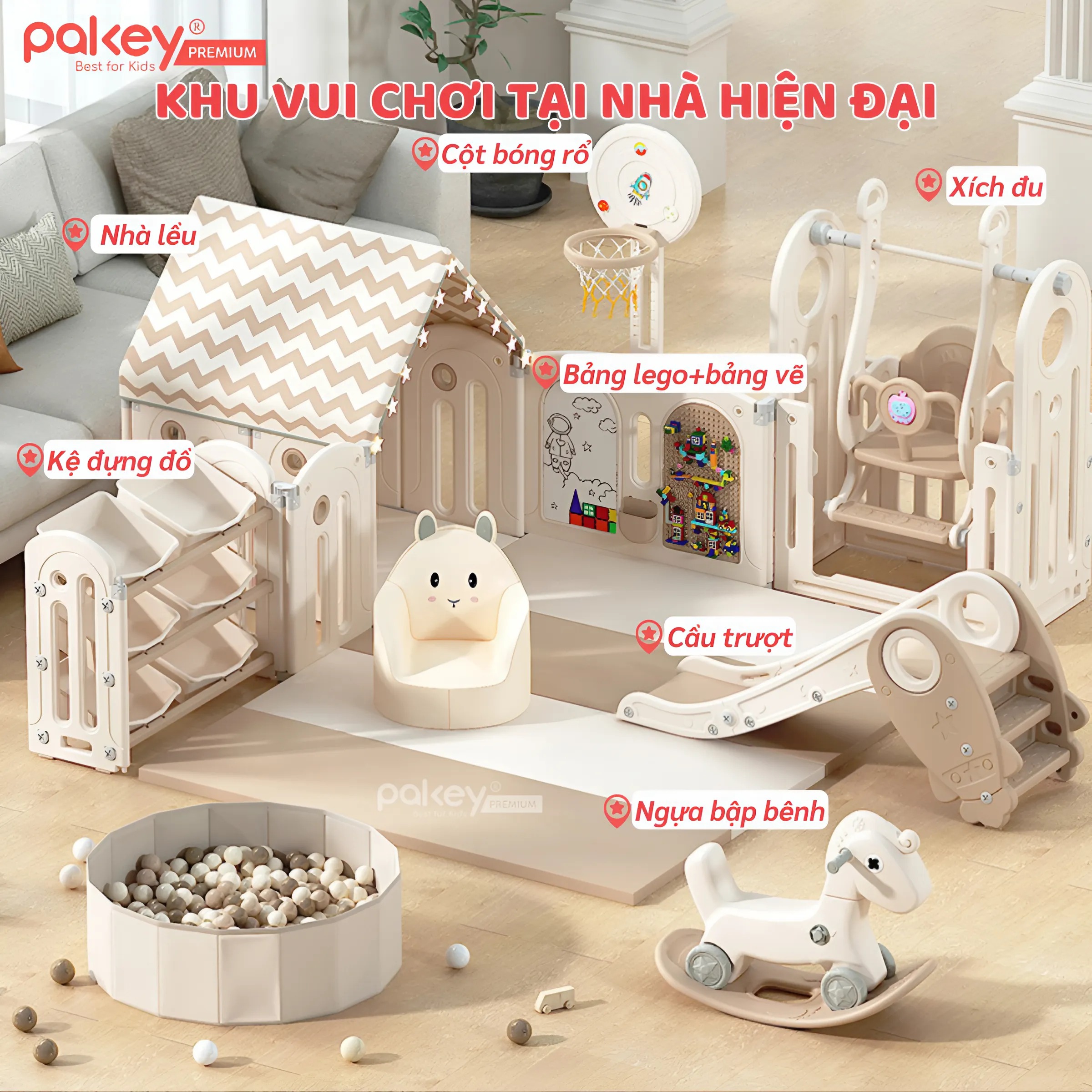 Mô tả Bộ Quây Cũi Nhựa Full PAKEY Moon House Đa Dạng Trò Chơi Thú Vị Cho Bé Chiều Cao Lên Tới 63cm, Bảo Hành Trọn Đời - 2