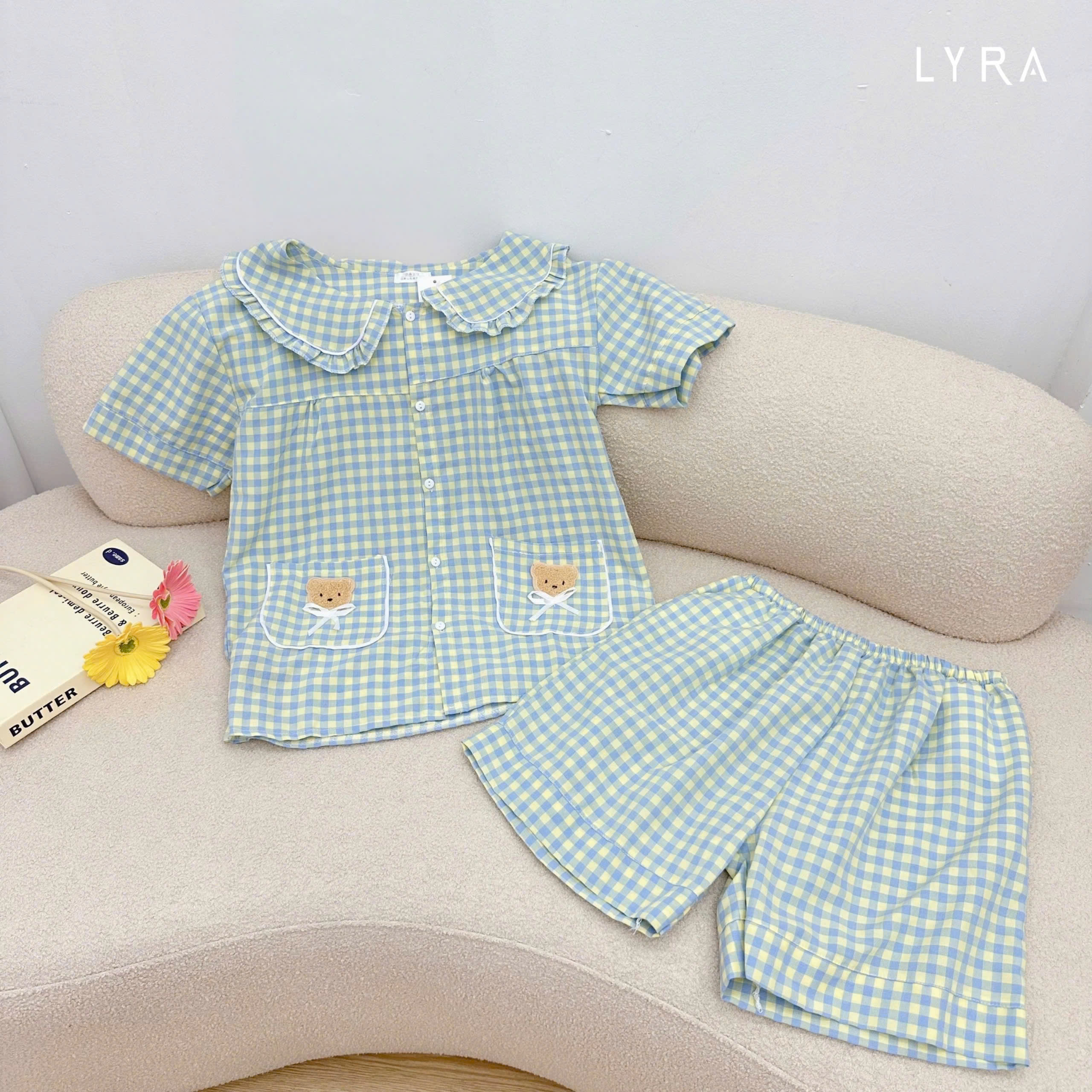 Mô tả LYRA - Bộ đồ ngủ nữ ngắn tay kẻ caro cổ sen túi gấu, Set đũi hè pijama nhiều màu thoáng mát mặc ở nhà - LWNSE015 - 3