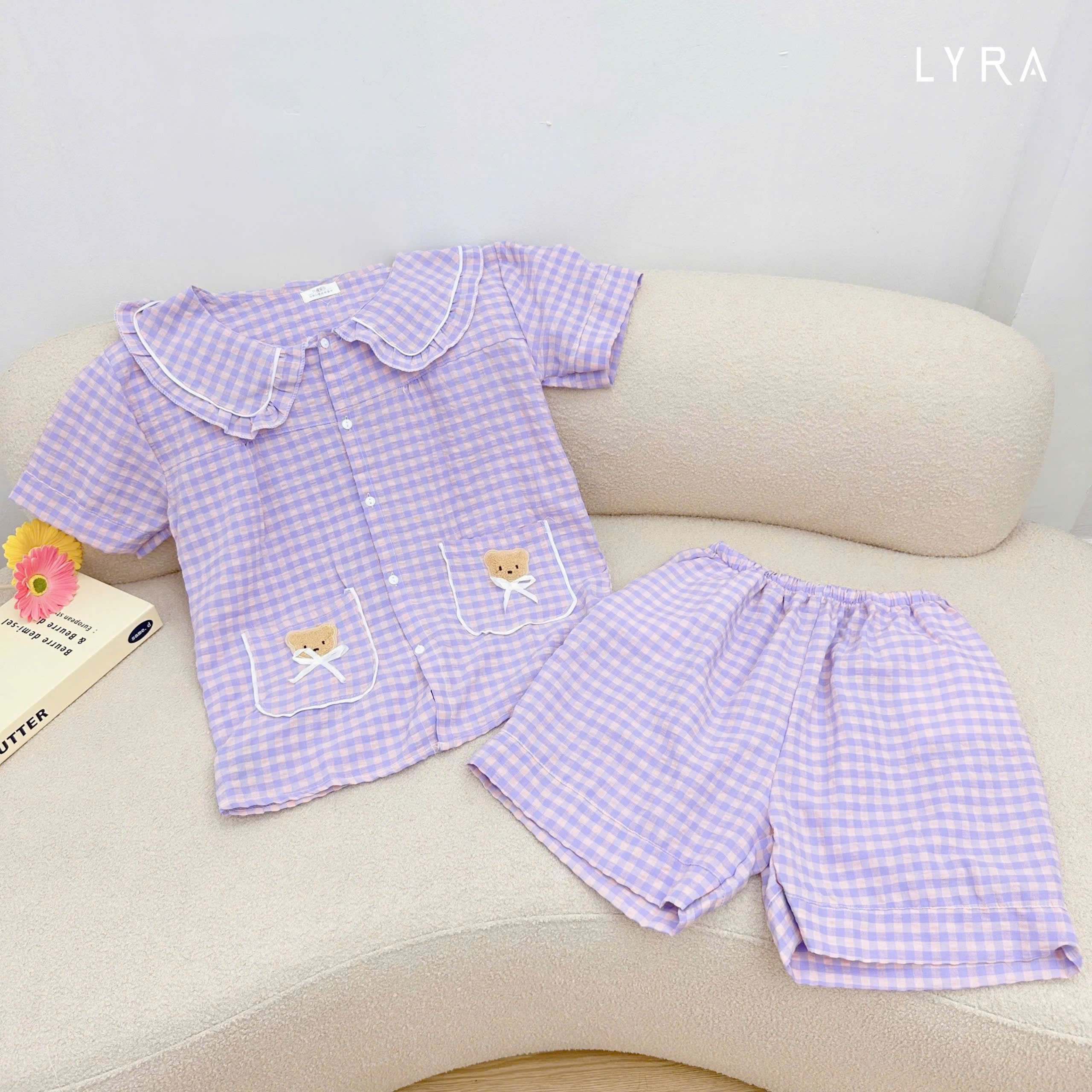Mô tả LYRA - Bộ đồ ngủ nữ ngắn tay kẻ caro cổ sen túi gấu, Set đũi hè pijama nhiều màu thoáng mát mặc ở nhà - LWNSE015 - 4