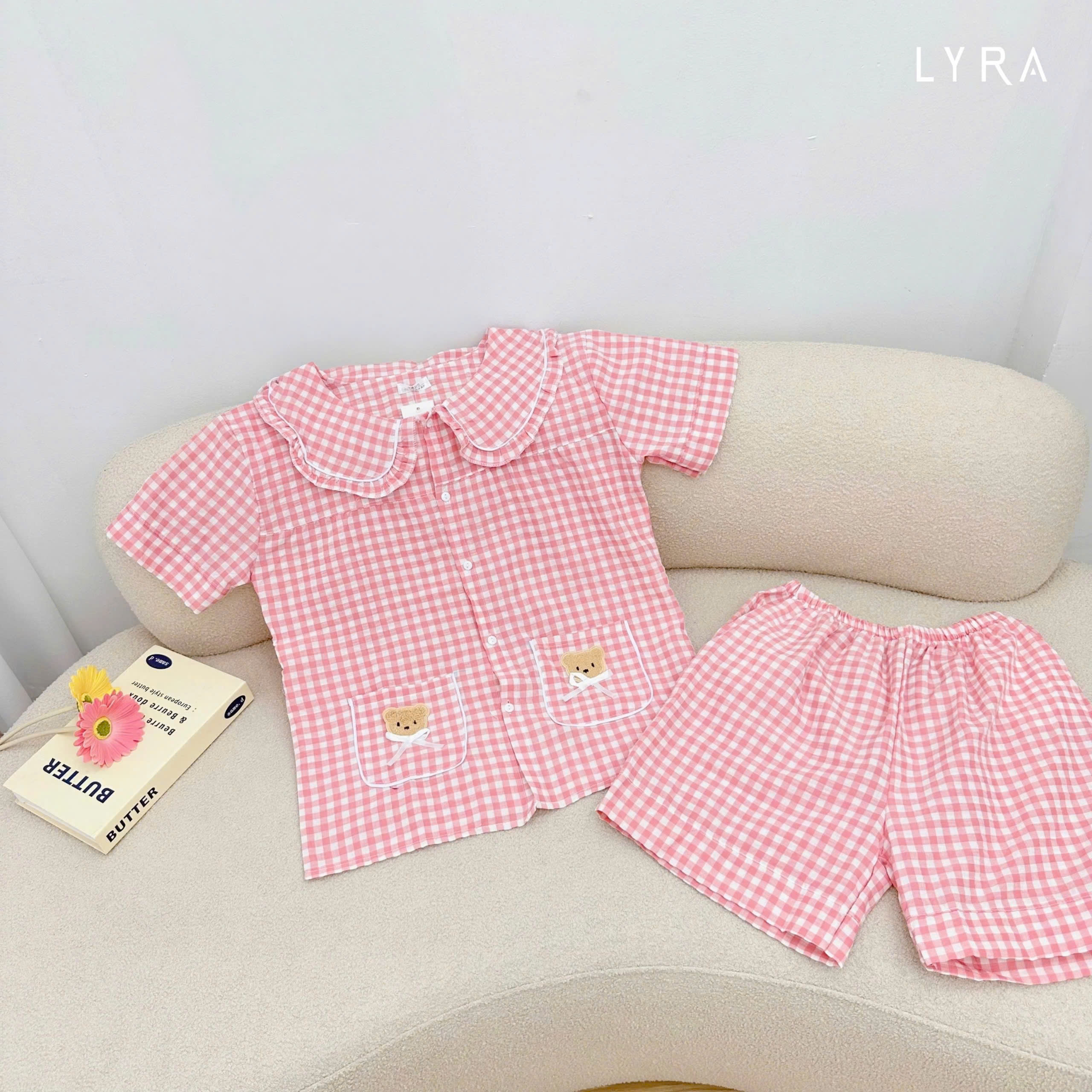 Mô tả LYRA - Bộ đồ ngủ nữ ngắn tay kẻ caro cổ sen túi gấu, Set đũi hè pijama nhiều màu thoáng mát mặc ở nhà - LWNSE015 - 5