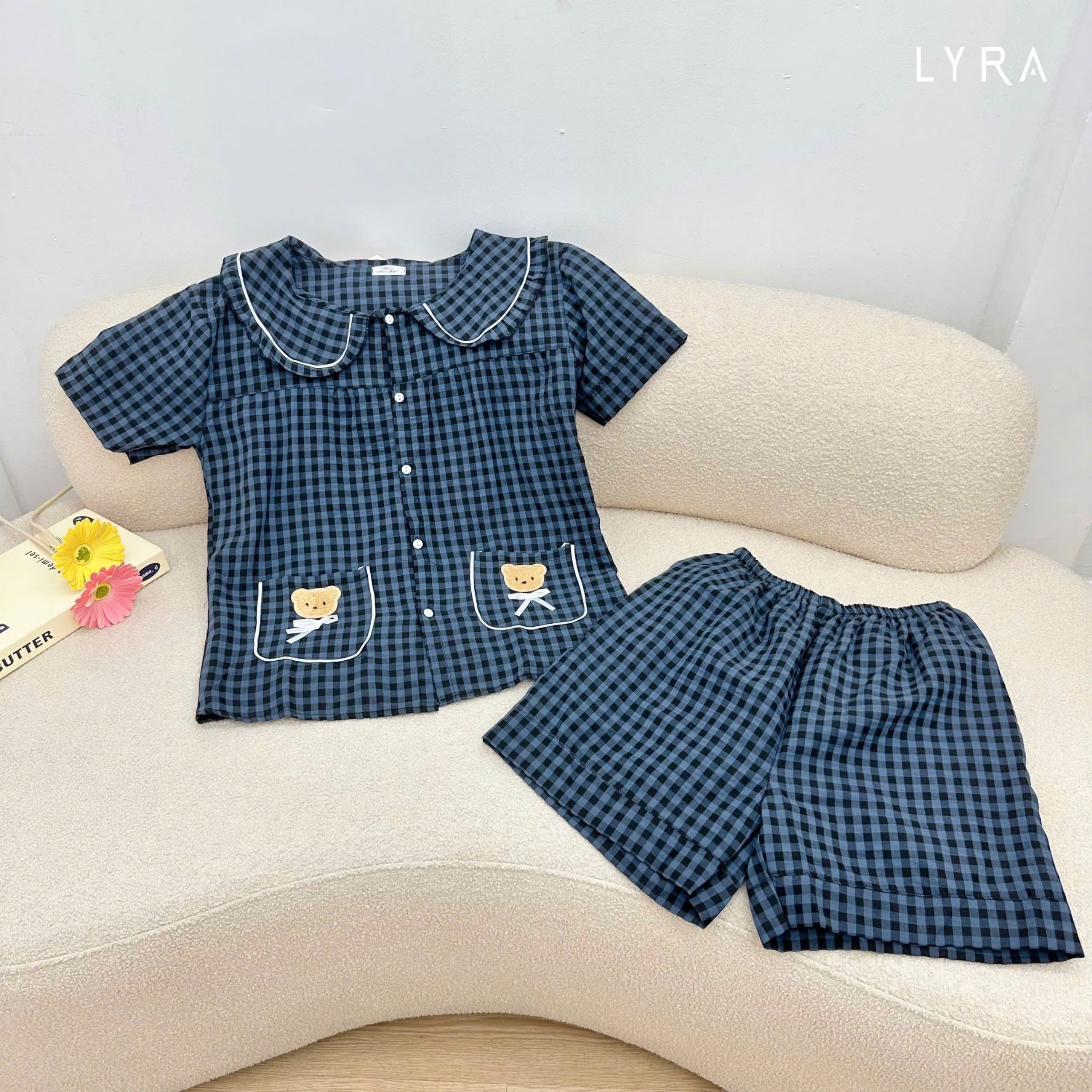 Mô tả LYRA - Bộ đồ ngủ nữ ngắn tay kẻ caro cổ sen túi gấu, Set đũi hè pijama nhiều màu thoáng mát mặc ở nhà - LWNSE015 - 6