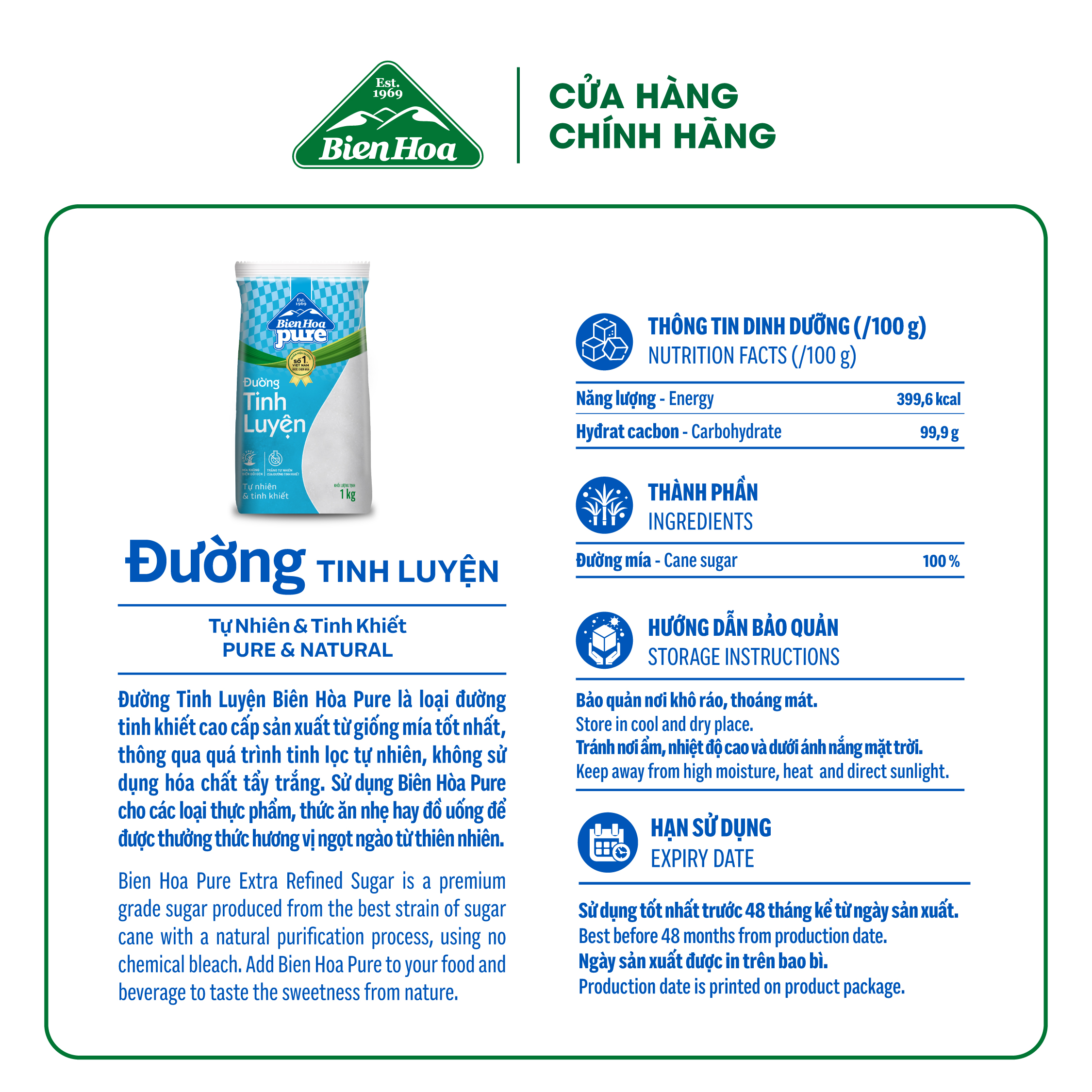 Mô tả Combo 3 Túi Ðường Tinh Luyện Biên Hòa Pure 1kg/túi - 3