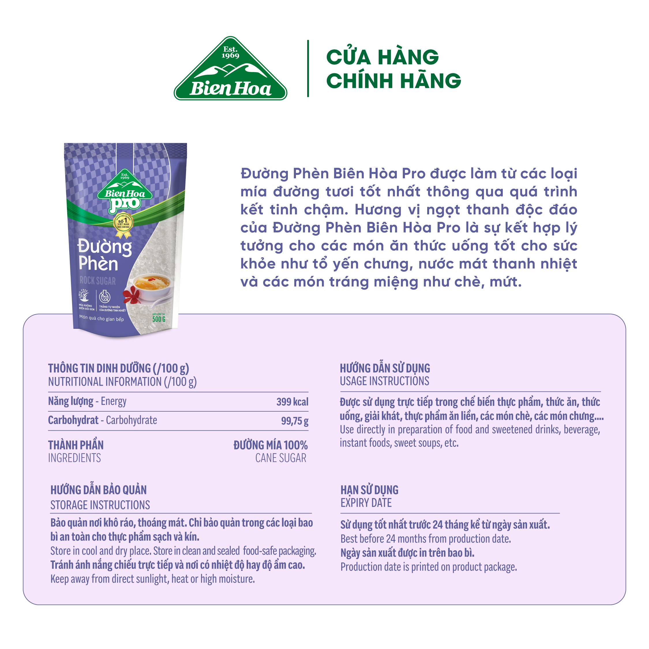 Mô tả Combo 2 Túi Đường Phèn Biên Hòa Pro 500 Gram/túi - 3