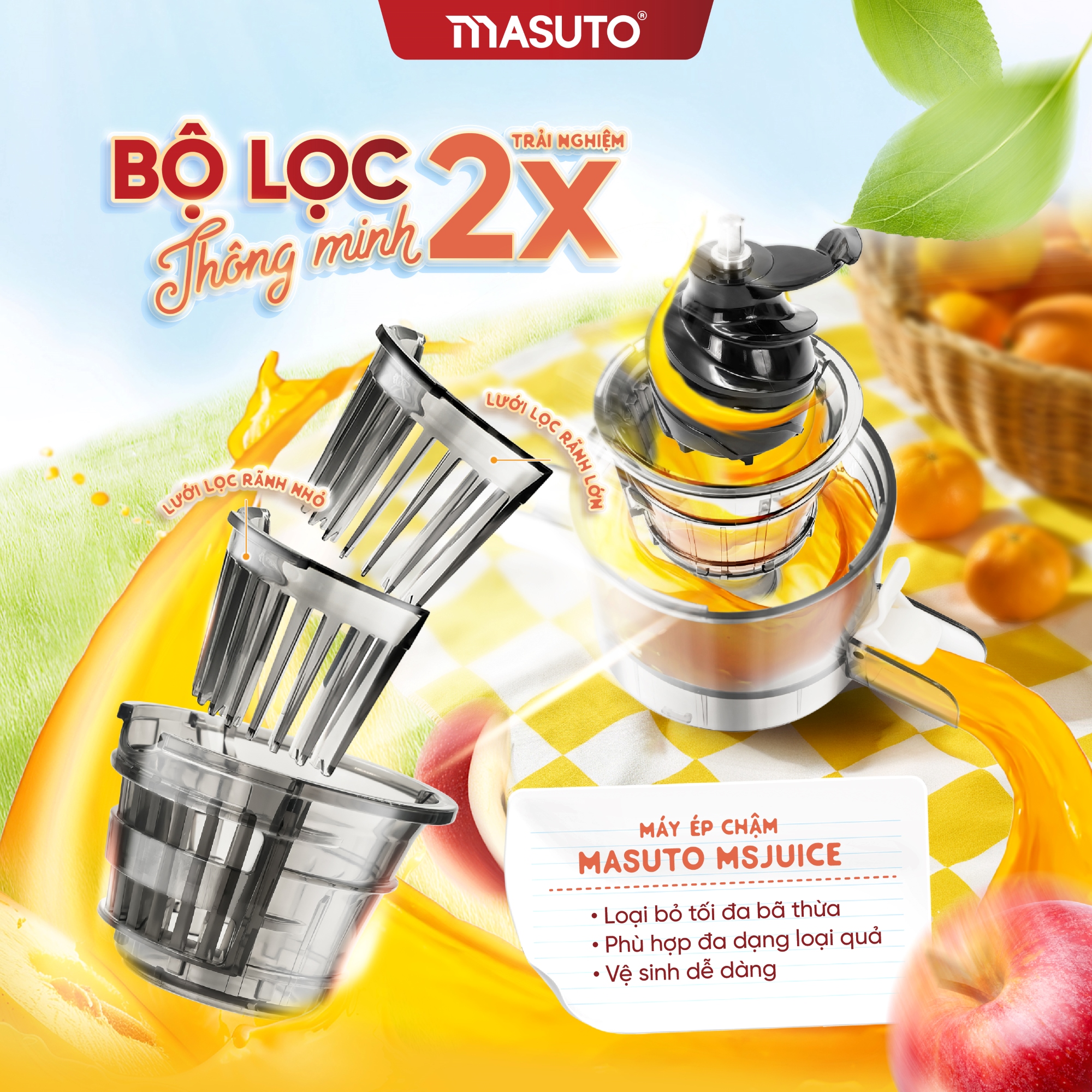 Mô tả Máy Ép Chậm Thế Hệ Mới 120W Masuto Msjuice Ép Nguyên Quả Kiệt Bã Ép Cần Tây, Cà Rốt Detox, Làm Kem Trái Cây - 2