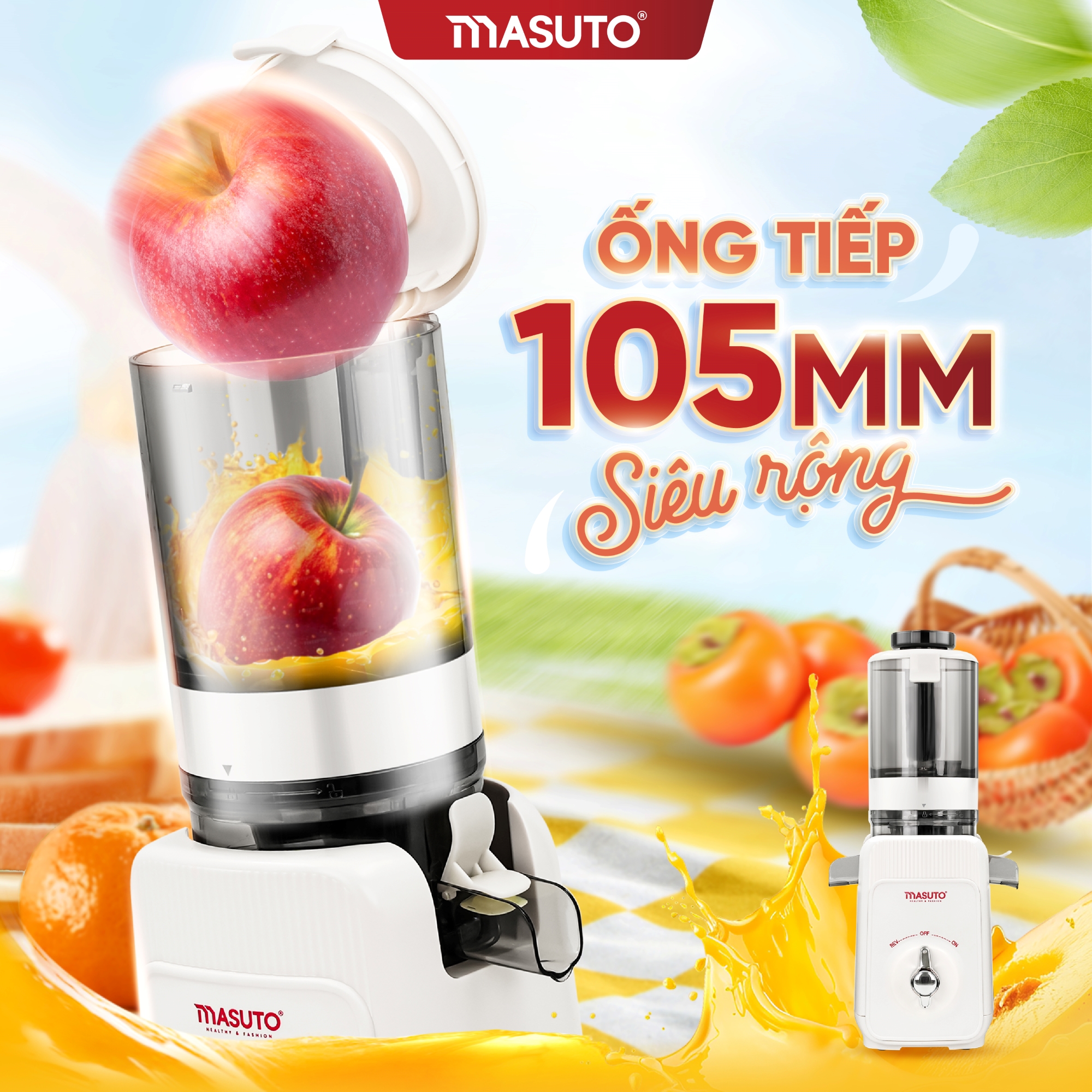 Mô tả Máy Ép Chậm Thế Hệ Mới 120W Masuto Msjuice Ép Nguyên Quả Kiệt Bã Ép Cần Tây, Cà Rốt Detox, Làm Kem Trái Cây - 3
