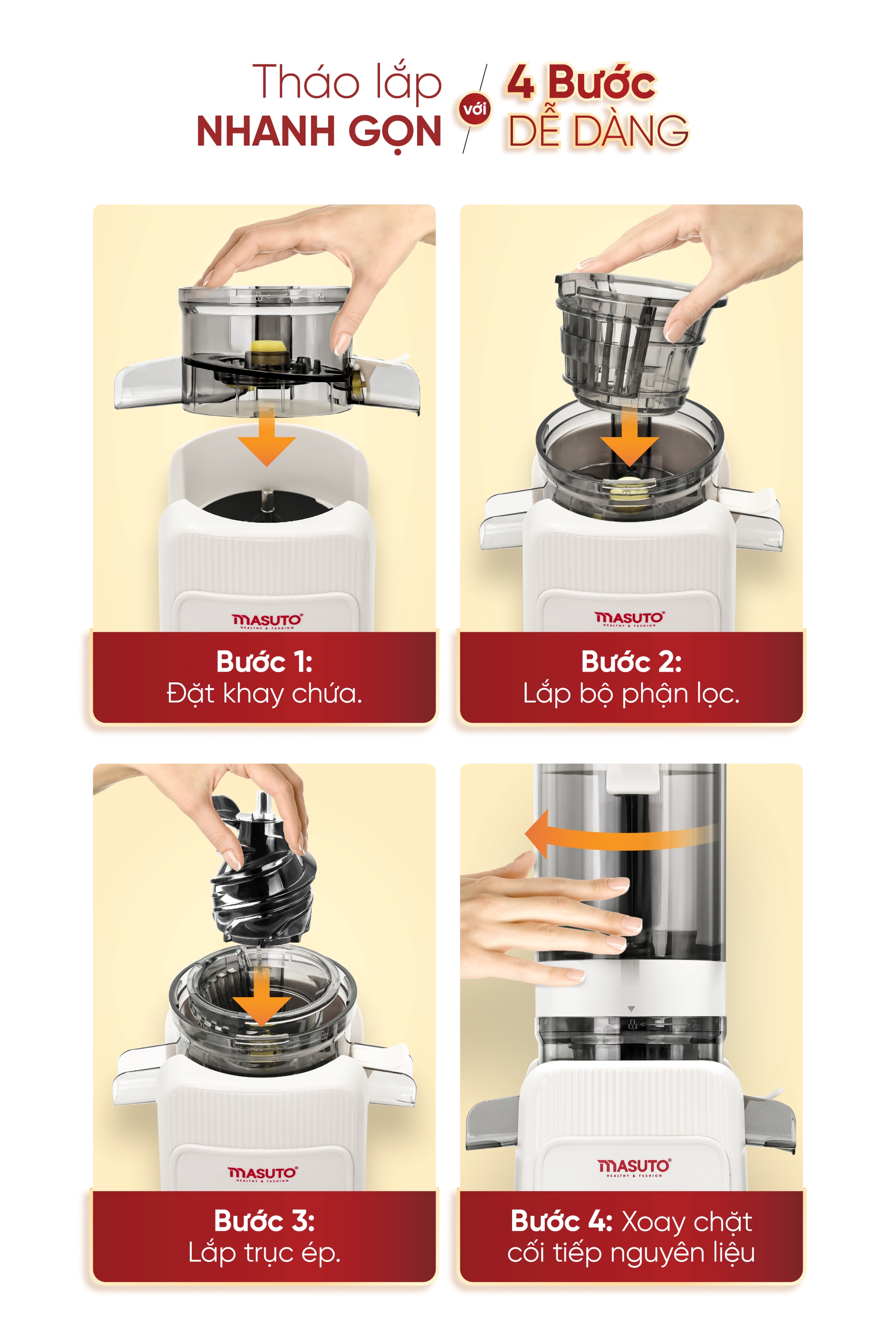 Mô tả Máy Ép Chậm Thế Hệ Mới 120W Masuto Msjuice Ép Nguyên Quả Kiệt Bã Ép Cần Tây, Cà Rốt Detox, Làm Kem Trái Cây - 7