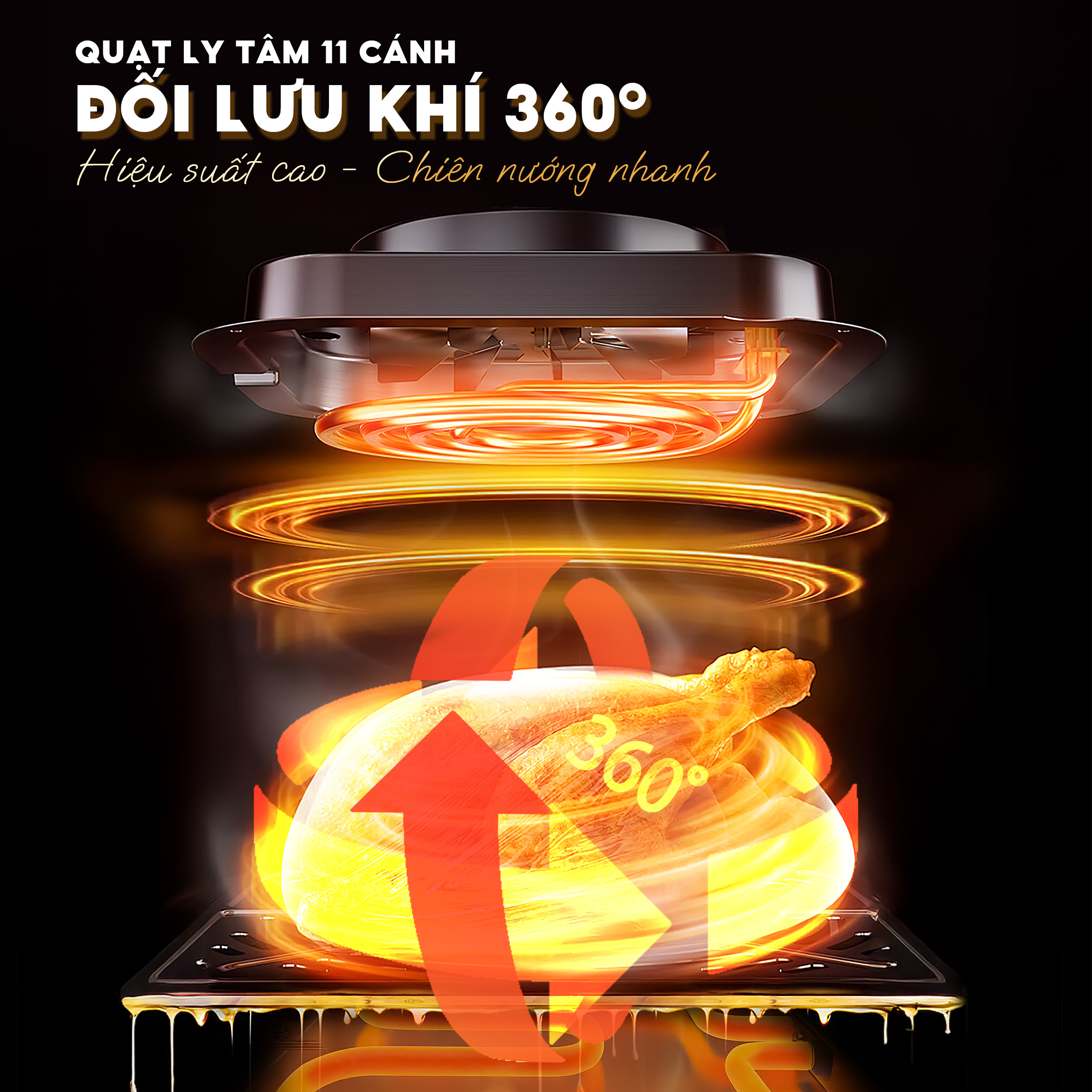 Mô tả Nồi Chiên Không Dầu Masuto MSKing 1700W-6L 2 Tầng Đốt Vỏ Thép Cacbon, Nồi Chiên Hơi Nước Phun Sương Nướng Gà Nguyên Con - 6