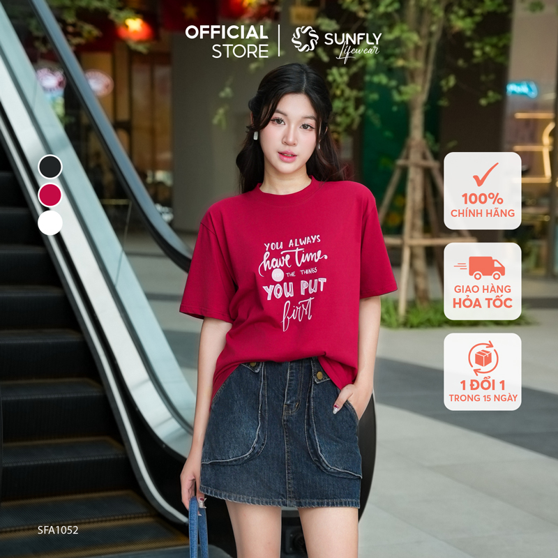 Mô tả Áo phông nữ cotton  SUNFLY oversize SFA1052 - 1