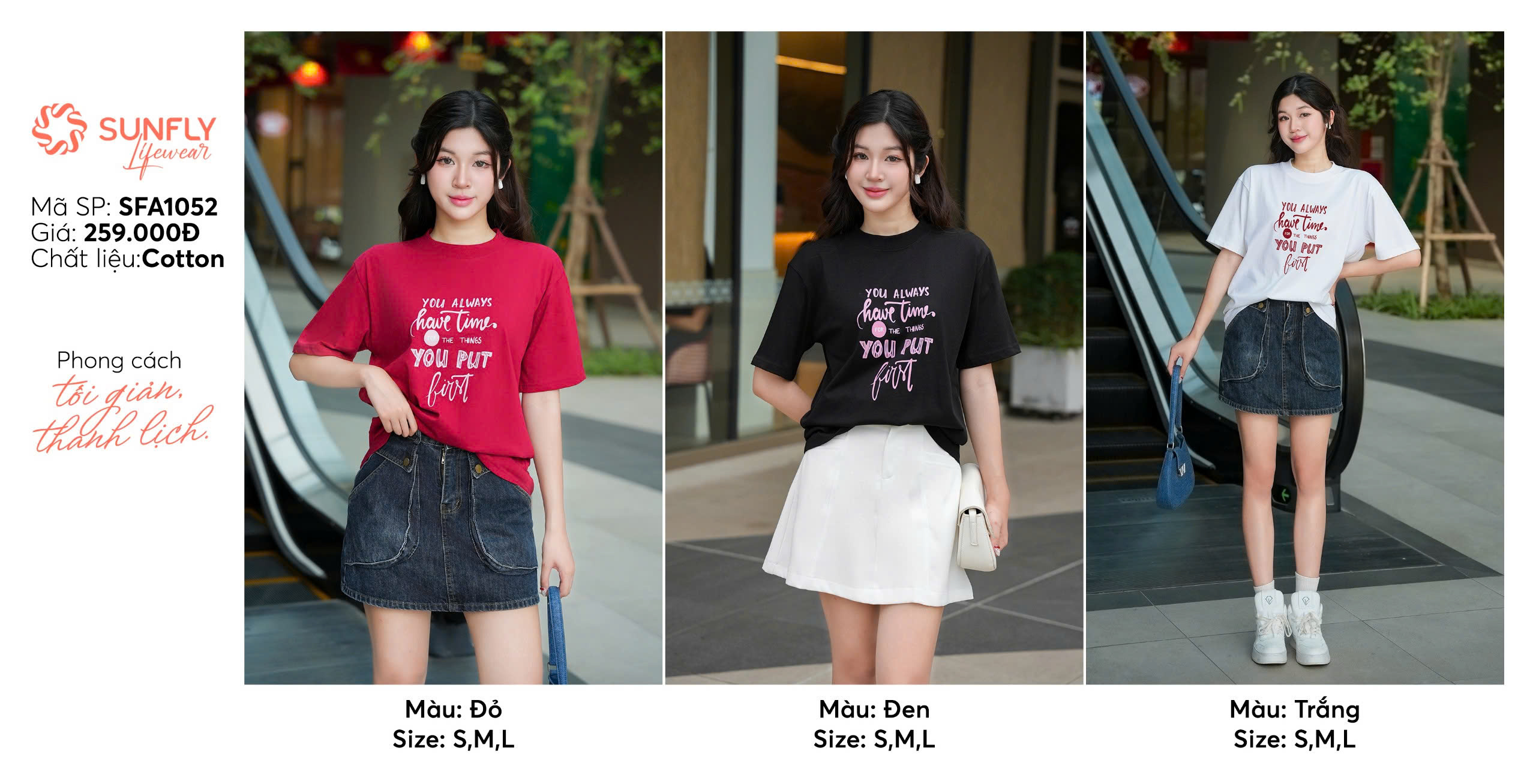 Mô tả Áo phông nữ cotton  SUNFLY oversize SFA1052 - 2