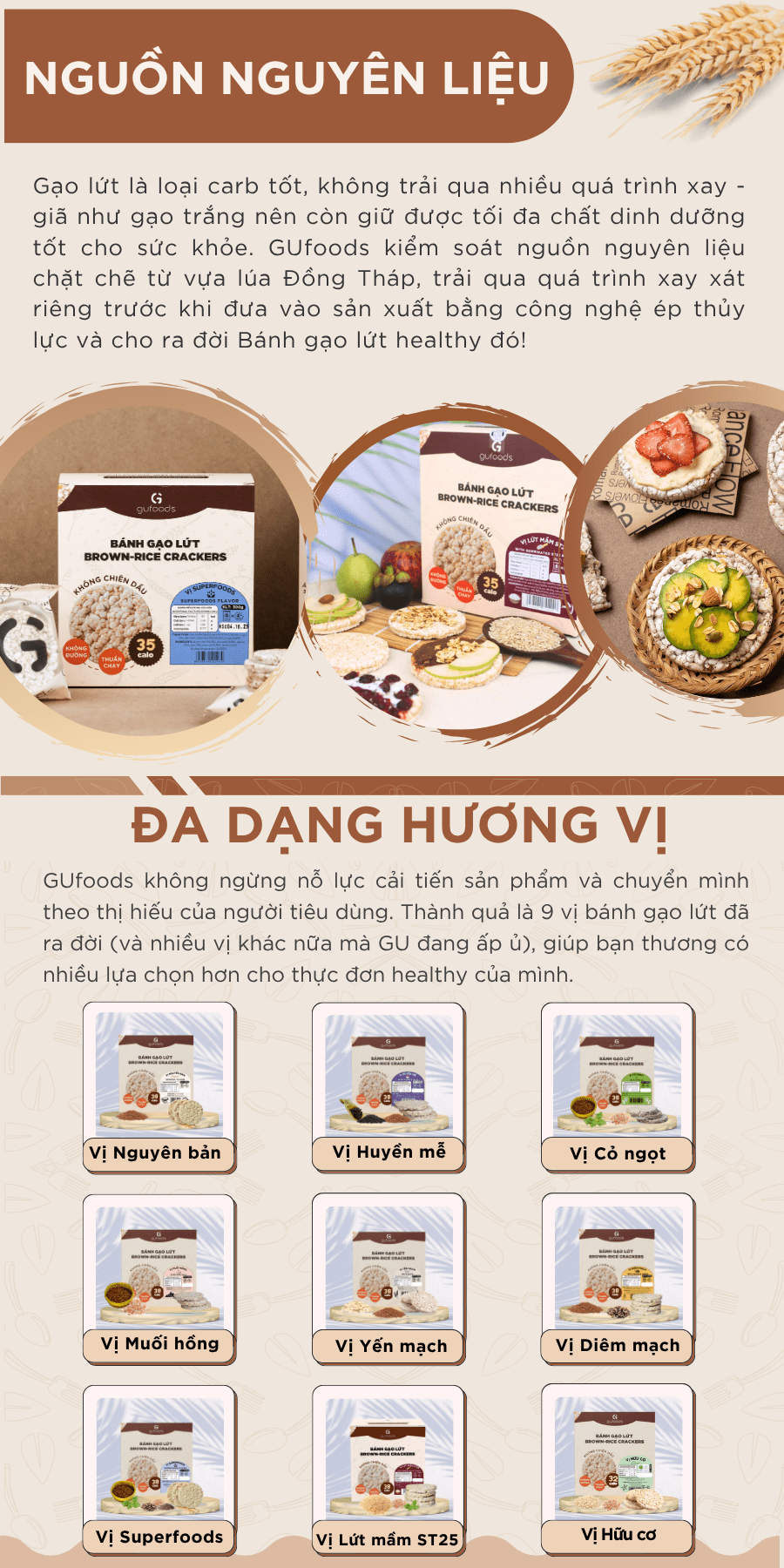 Mô tả Bánh gạo lứt GUfoods (Hộp 300g = 32 bánh) - Không chiên dầu, Không đường, Eat clean, Thực dưỡng, Ăn vặt healthy, Tập gym - 3