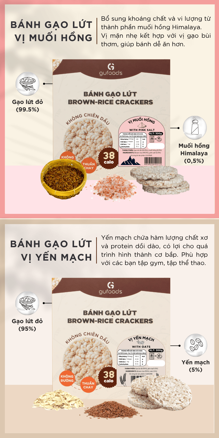 Mô tả Bánh gạo lứt GUfoods (Hộp 300g = 32 bánh) - Không chiên dầu, Không đường, Eat clean, Thực dưỡng, Ăn vặt healthy, Tập gym - 6