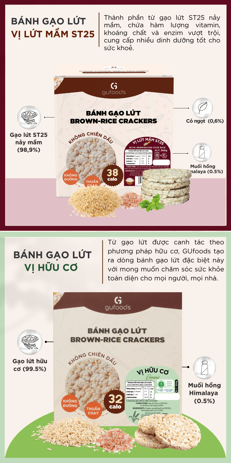 Mô tả Bánh gạo lứt GUfoods (Hộp 300g = 32 bánh) - Không chiên dầu, Không đường, Eat clean, Thực dưỡng, Ăn vặt healthy, Tập gym - 8