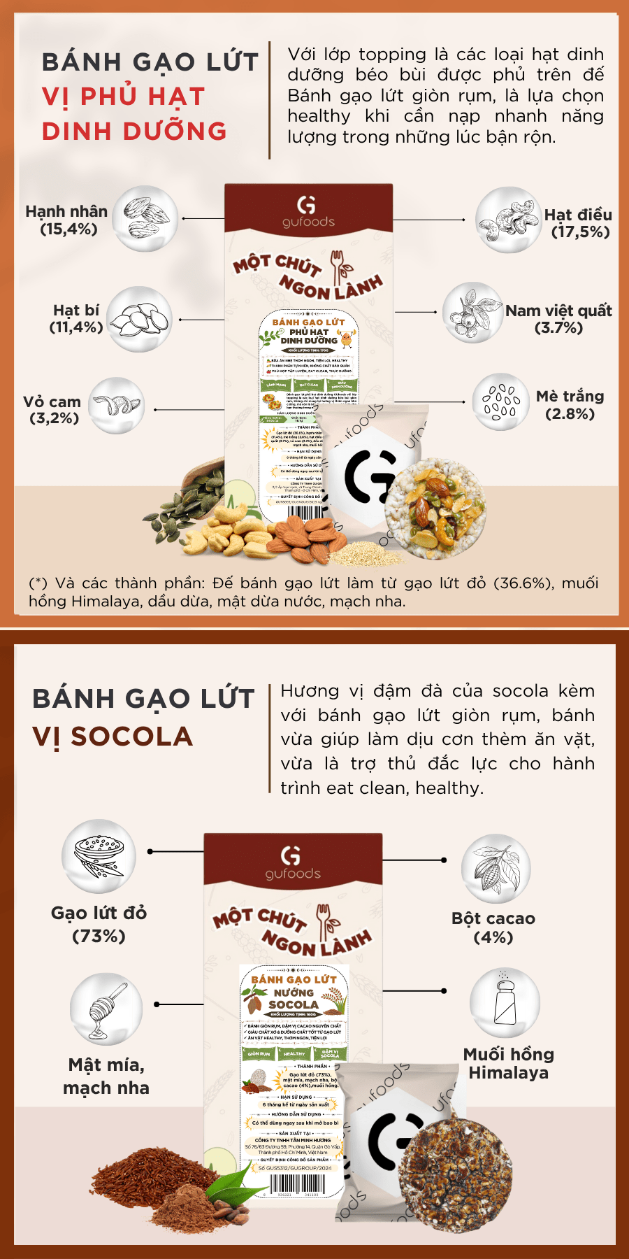 Mô tả Bánh gạo lứt GUfoods (Hộp 300g = 32 bánh) - Không chiên dầu, Không đường, Eat clean, Thực dưỡng, Ăn vặt healthy, Tập gym - 9