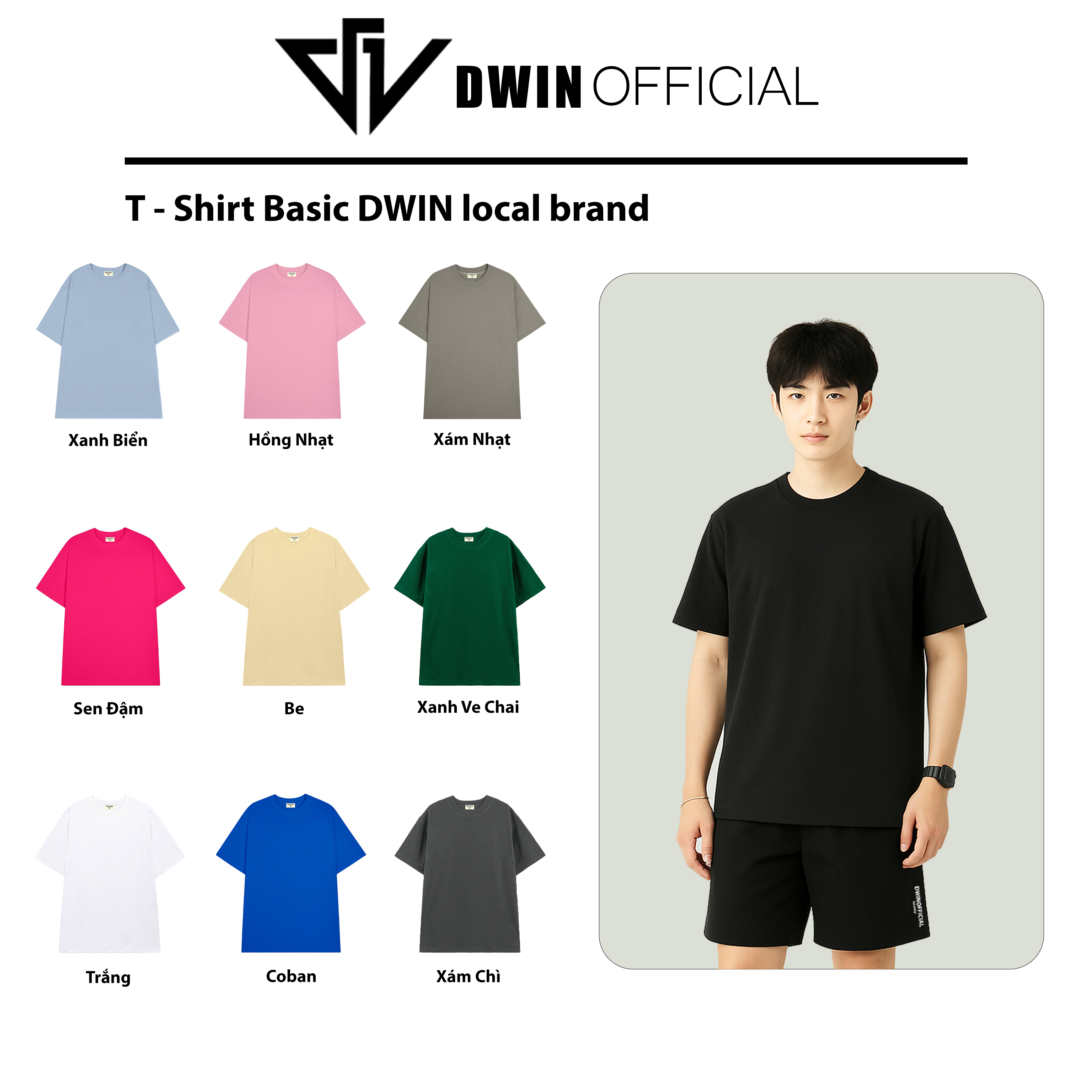 Mô tả Áo thun trơn nam nữ DWIN basic tee tay lỡ phông cotton unisex oversize form rộng local brand tshirt - 2