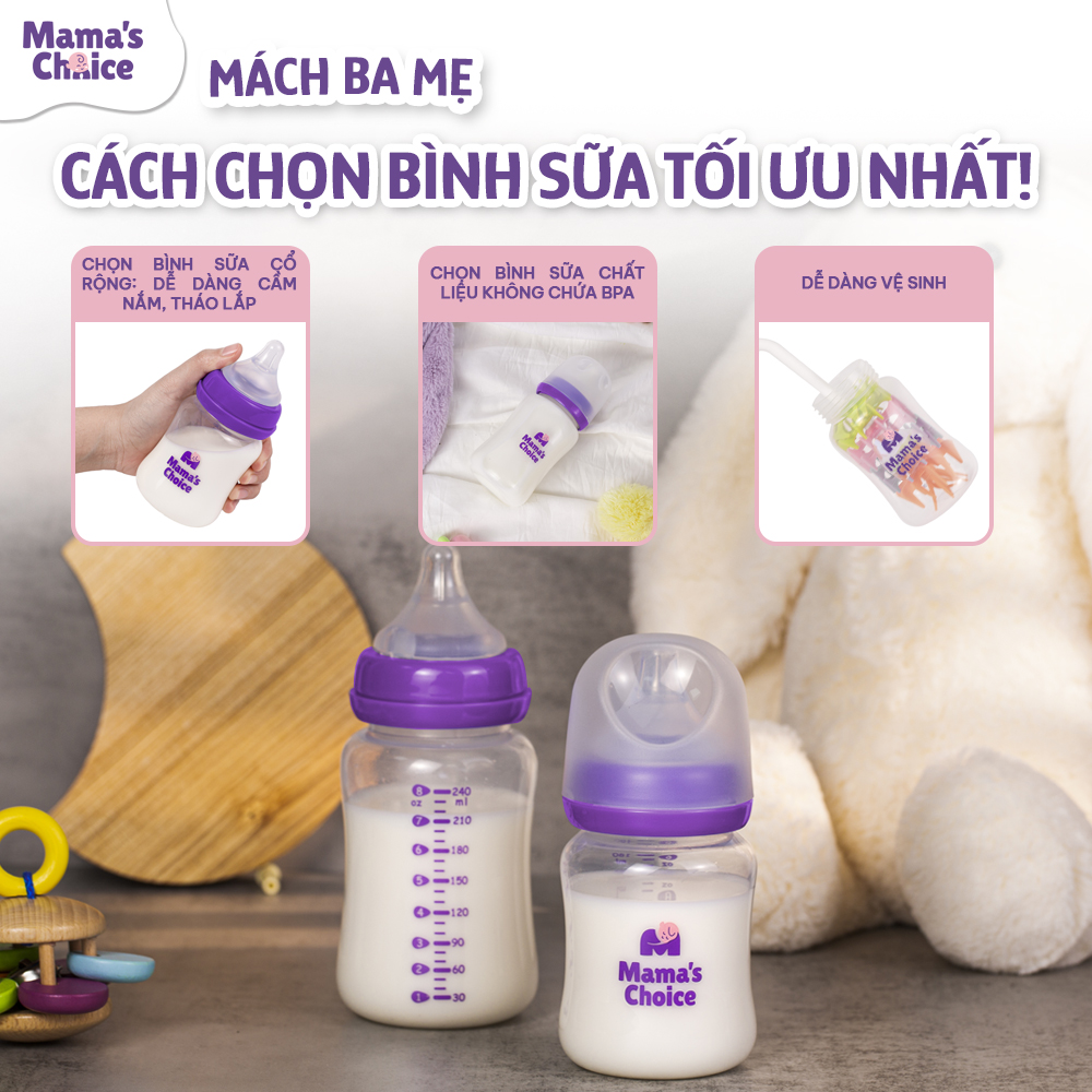 Mô tả Bình Sữa Mama's Choice Núm Ti Lansinoh Chất Liệu PP, Dung Tích 180ml 240ml, Núm Ty Size S M F - 5