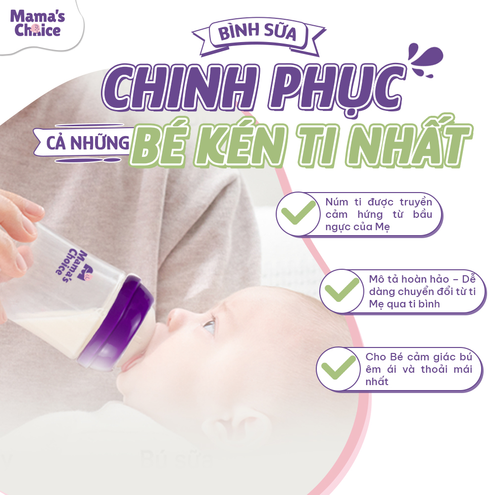 Mô tả Bình Sữa Mama's Choice Núm Ti Lansinoh Chất Liệu PP, Dung Tích 180ml 240ml, Núm Ty Size S M F - 2