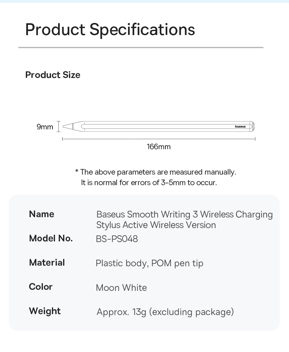Mô tả Bút Cảm Ứng Baseus Smooth Writing 3 – Sạc Không Dây Phiên Bản Chủ Động Màu Trắng Ánh Trăng Kèm Ngòi Bút Thay Thế - 12