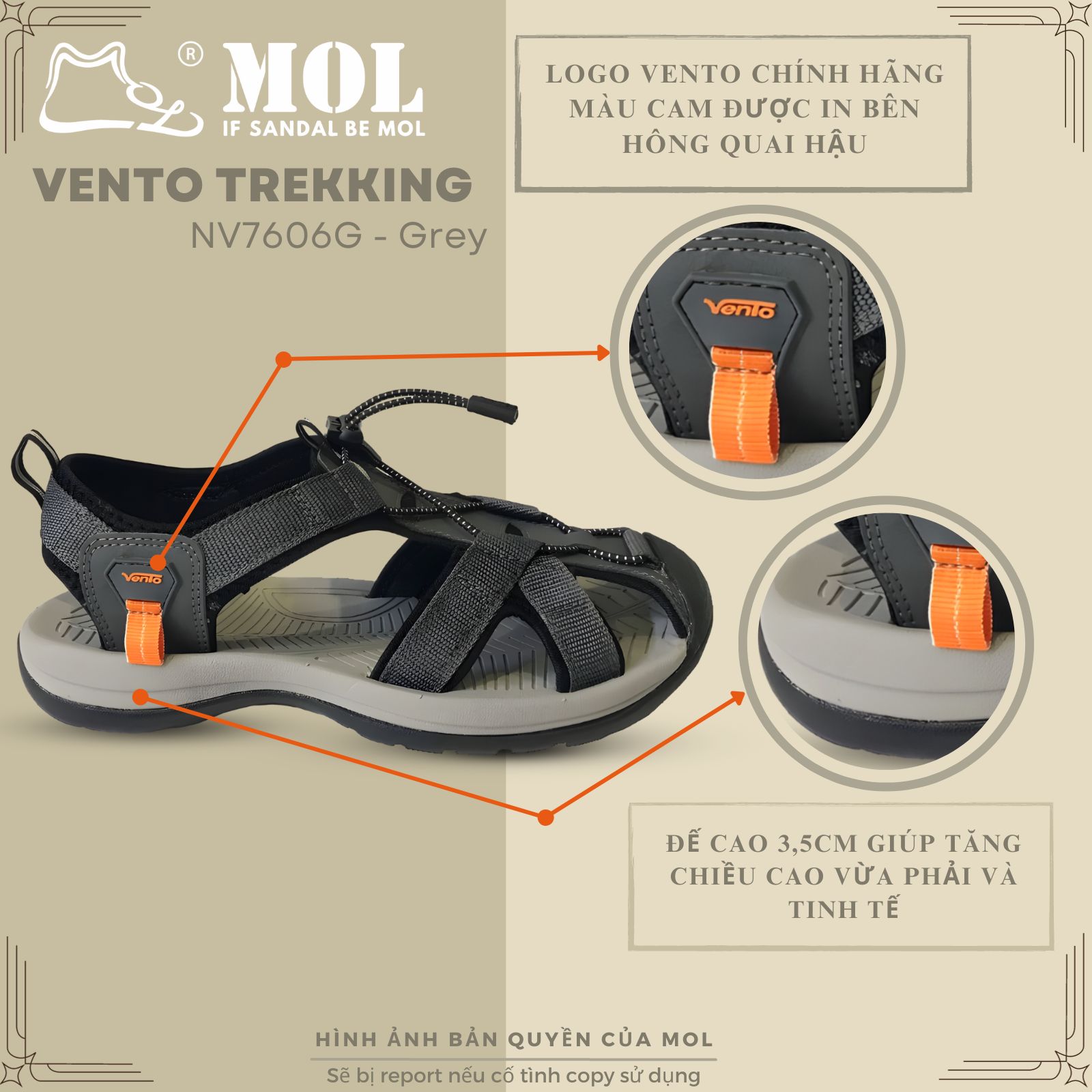 Mô tả Sandal nam Vento bít mũi NV7606G màu xám có big size 44 45 | Vento  NV7606 SD7606 - 1