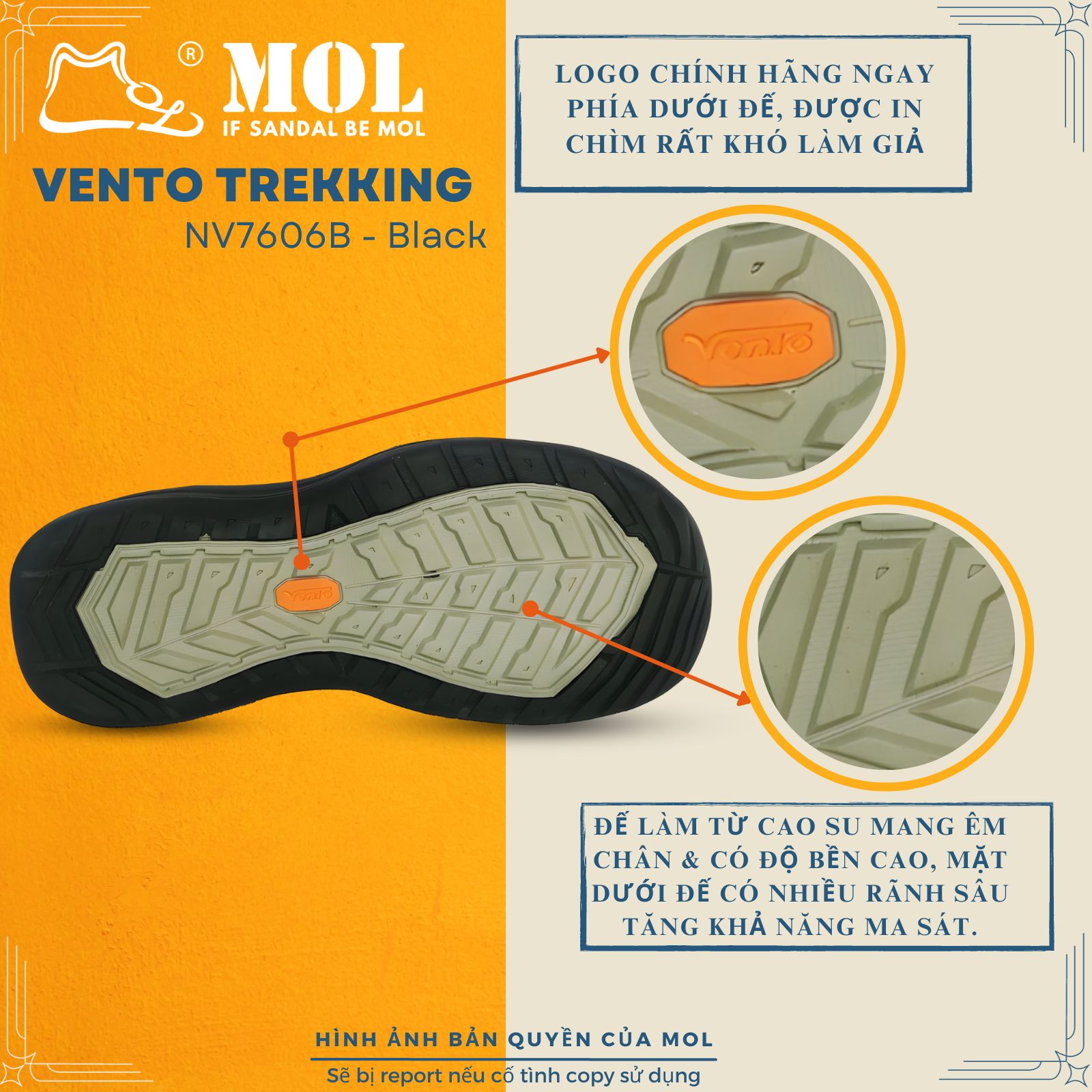 Mô tả Sandal nam Vento bít mũi NV7606G màu xám có big size 44 45 | Vento  NV7606 SD7606 - 4