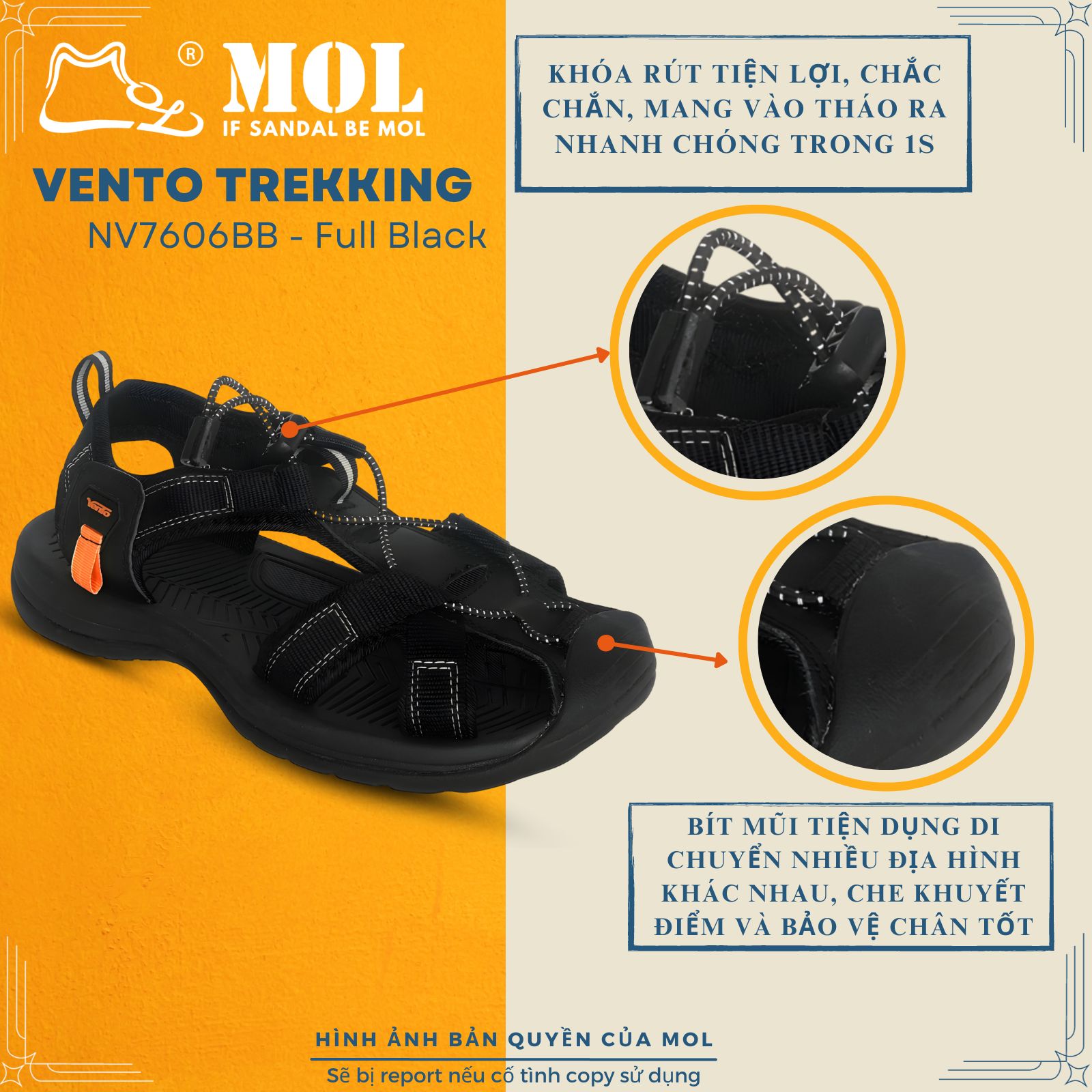 Mô tả Sandal nam Vento bít mũi NV7606G màu xám có big size 44 45 | Vento  NV7606 SD7606 - 5
