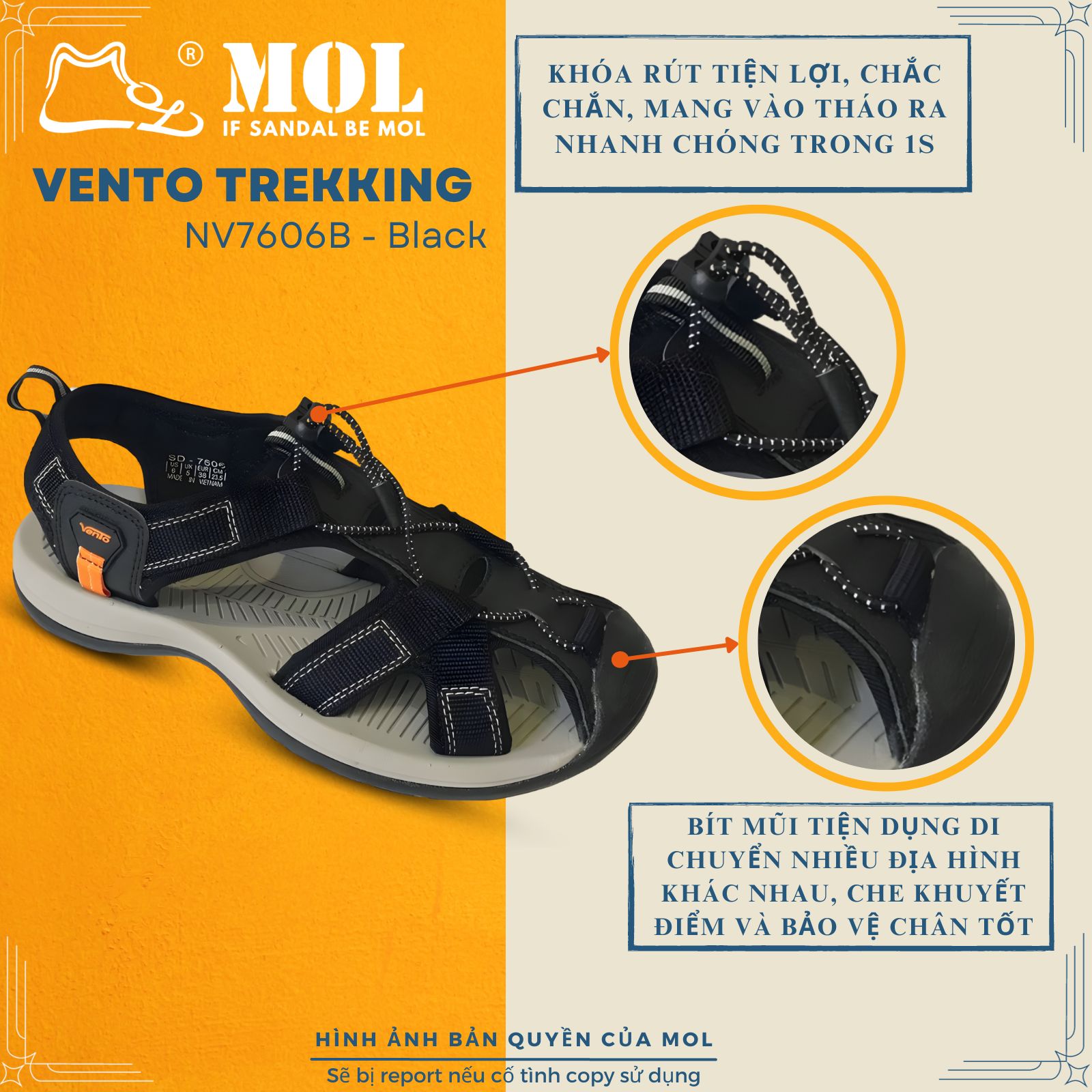 Mô tả Sandal nam Vento bít mũi NV7606G màu xám có big size 44 45 | Vento  NV7606 SD7606 - 9